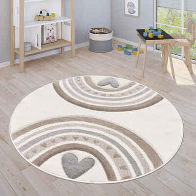 Kinderteppich Cosmos 351, Paco Home, rund, Höhe: 16 mm, Kurzflor, Spielteppich, Motiv Regenbogen & Herz, Kinderzimmer