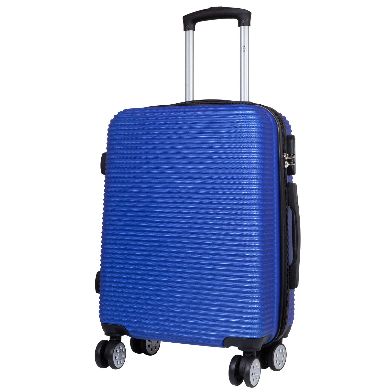 Trendyshop365 Hartschalen-Trolley Malaga, 4 Farben, 3 Größen, Hartschale, 4 Rollen, Zwillingsrollen, Zahlenschloss, robust und leicht blau