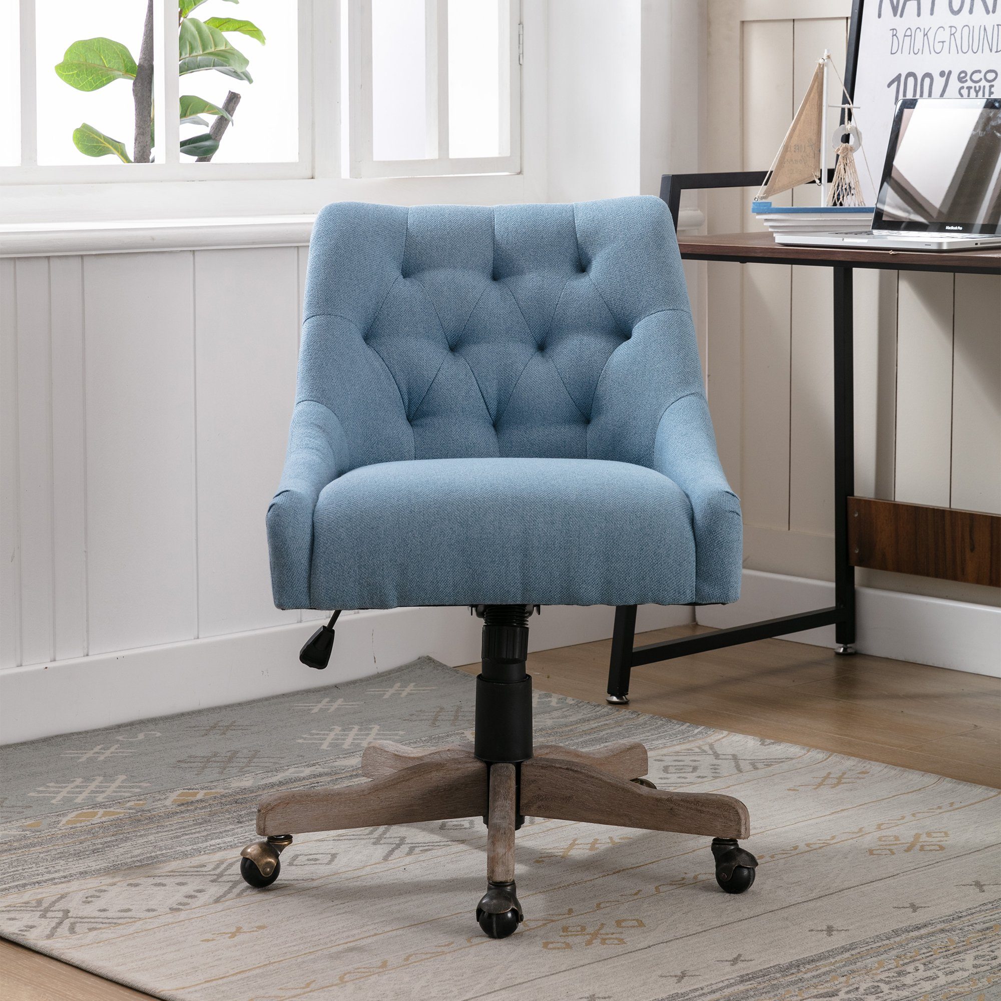 OKWISH Drehstuhl Bürostuhl Schreibtischstuhl Chefsessel (mit Schalensitz für Wohnzimmer), Moderne Freizeit-Bürostuhl blau