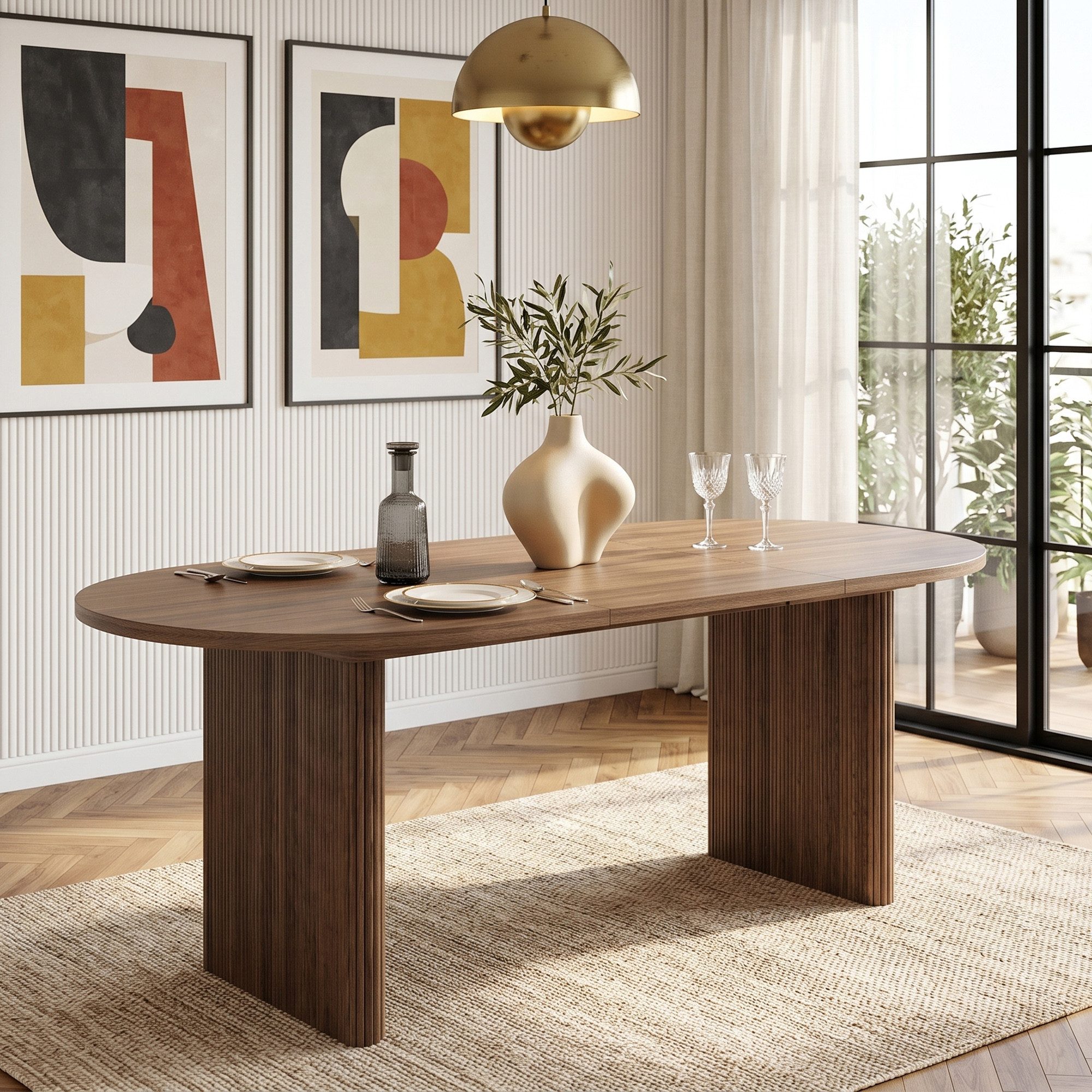 Flieks Esstisch (Länge 140-200/T90/H75 cm, 1-St., 1 Tisch), ausziehbarer Küchentisch ovaler Tisch Holzoptik, Nussbaumfarbe