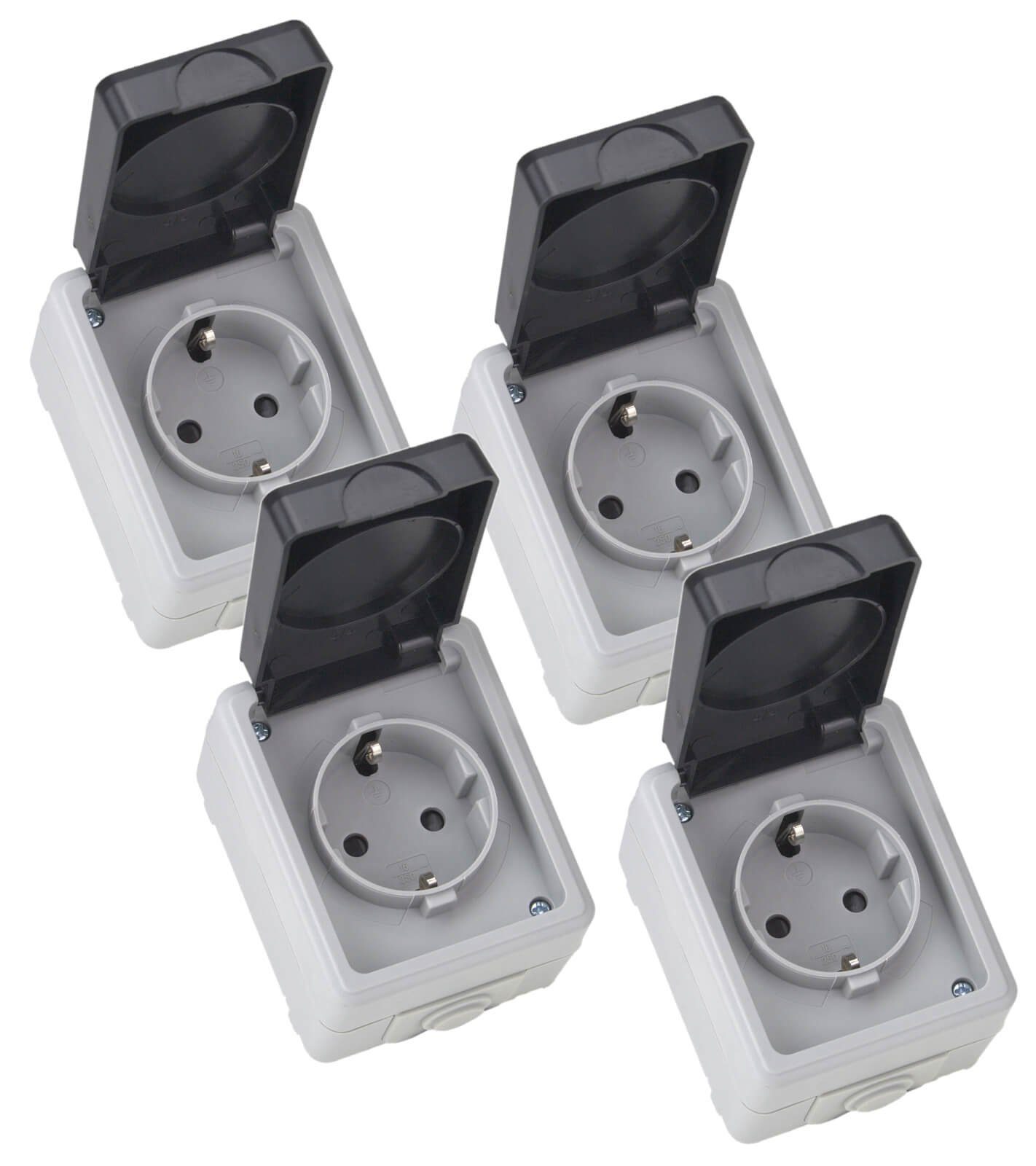 ETT Marketing GmbH Aufputz-Steckdose 4er Set Feuchtraum Steckdose Serie TAFF Aufputz IP44 250V grau