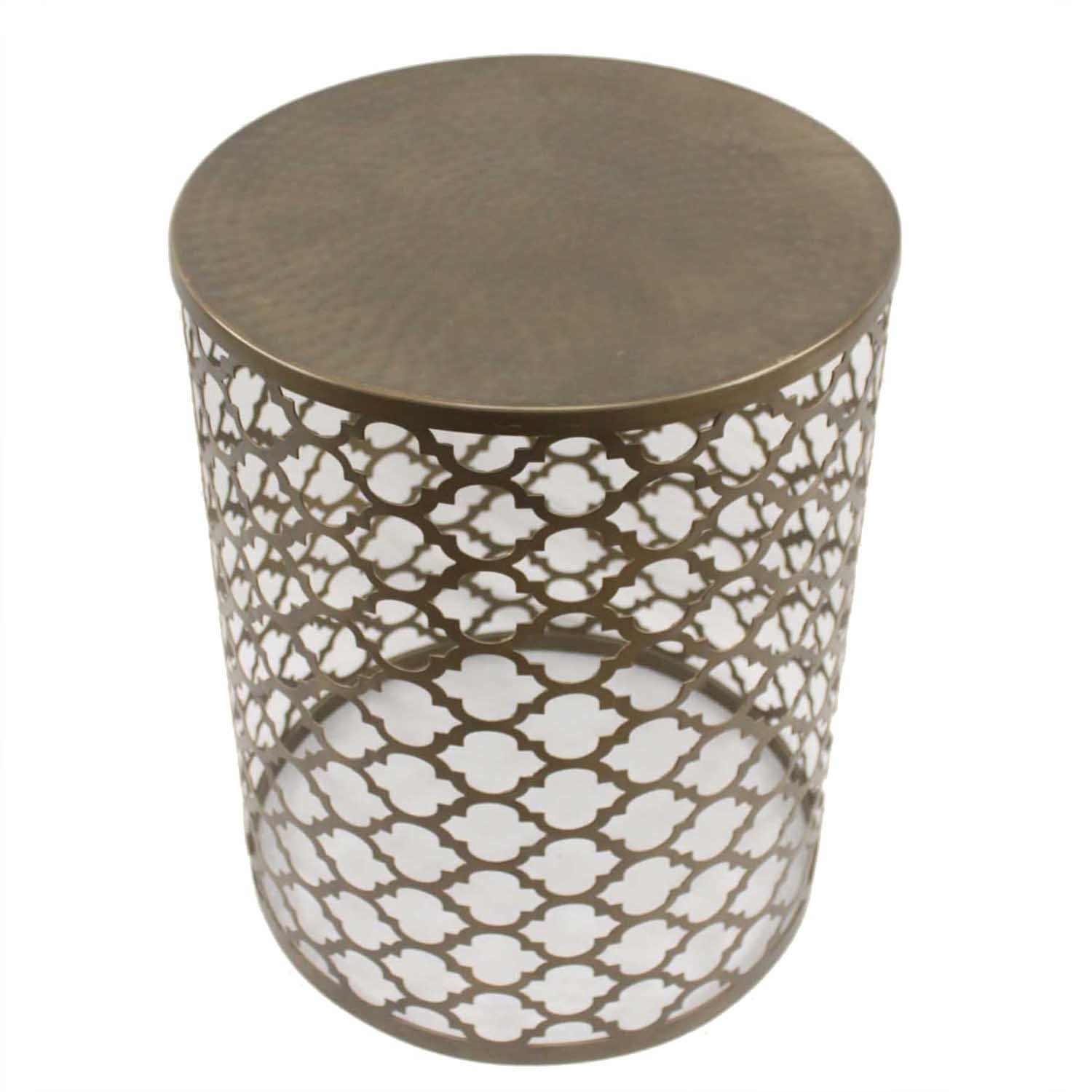Casa Moro Beistelltisch Orientalischer Beistelltisch Arabesk rund Farbe Antik-Messing (Boho Chic Sofatisch Metall Tisch, Kunsthandwerk, Couchtisch im Marokkanischen Stil), Geschenideen