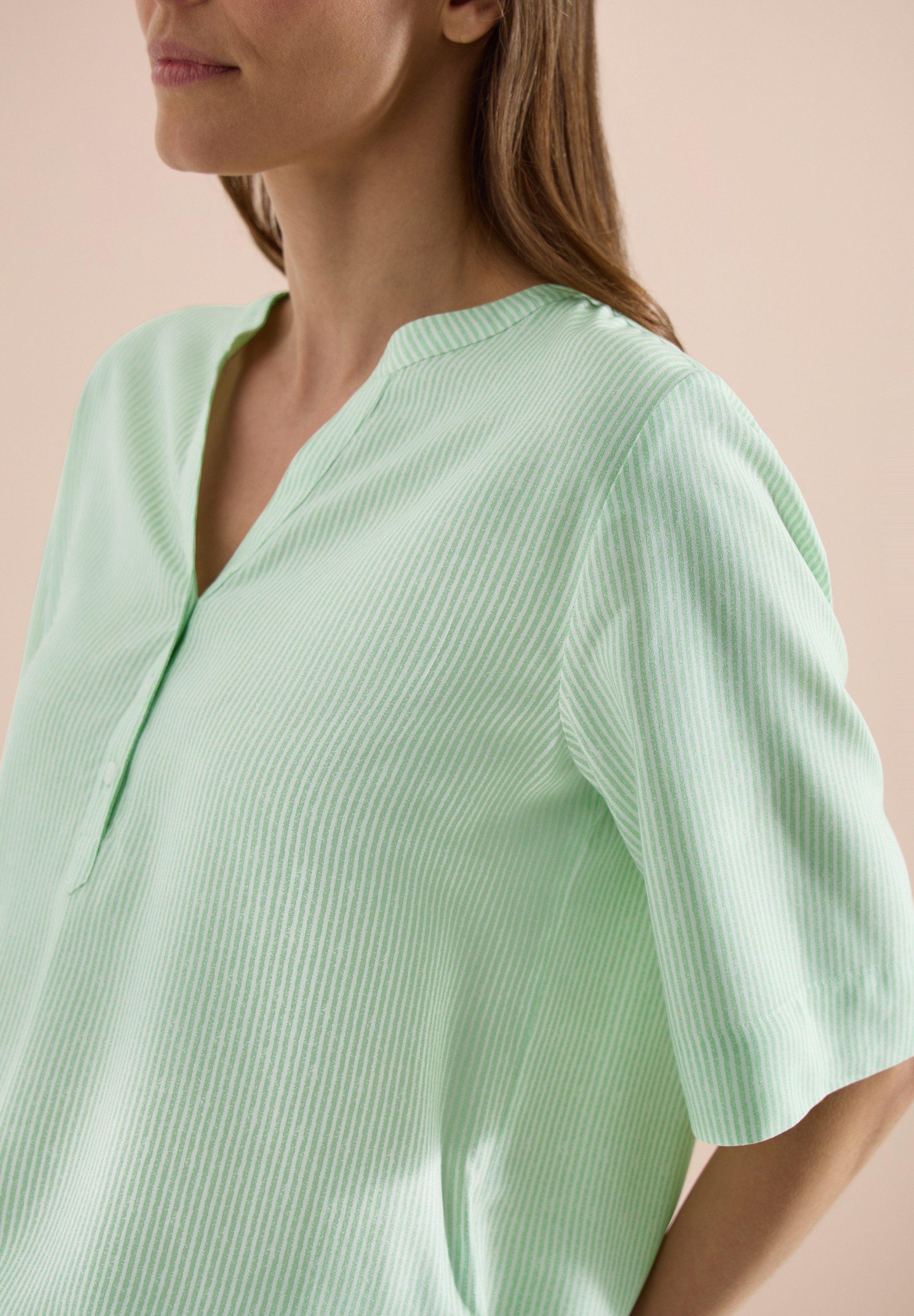 CECIL Kurzarmbluse Mit Split Neck und Streifen