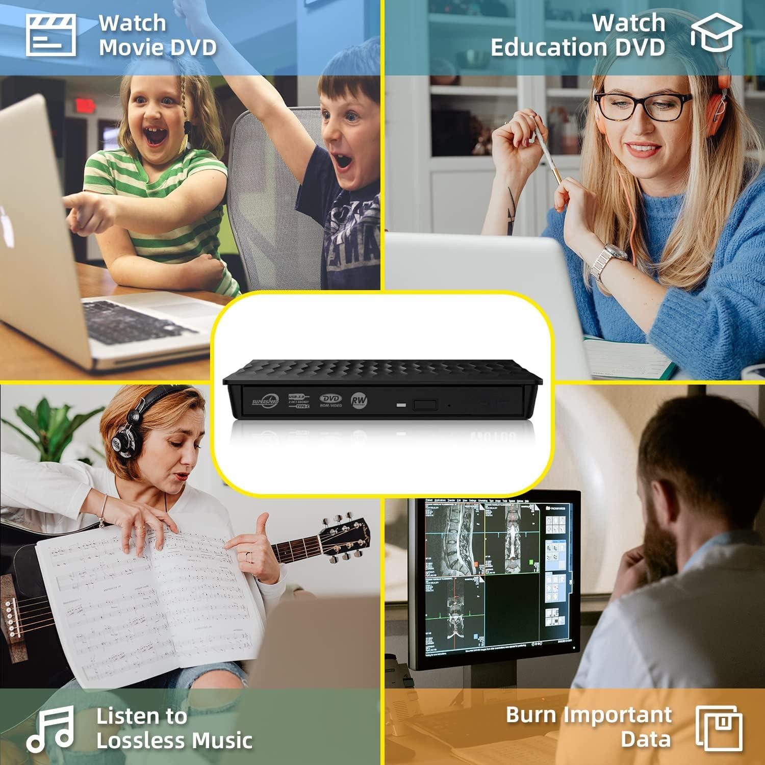 Toomoke External CD/DVD,Slim CD DVD RW Brenner,USB 3.0,DVD Player DVD-Brenner (DVD 8x/CD 24x,Type-C,tragbar Geeignet für Laptops und Desktop-Computer)