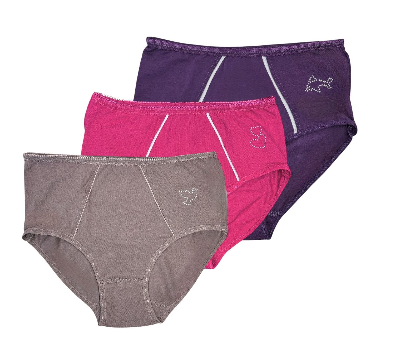 Toker Collection® Hüftslip Hipster "Sabrina" mit Glitzerapplikation 3 Stück (Packung, 3er Pack) Kontrastnähte im Vorderteil