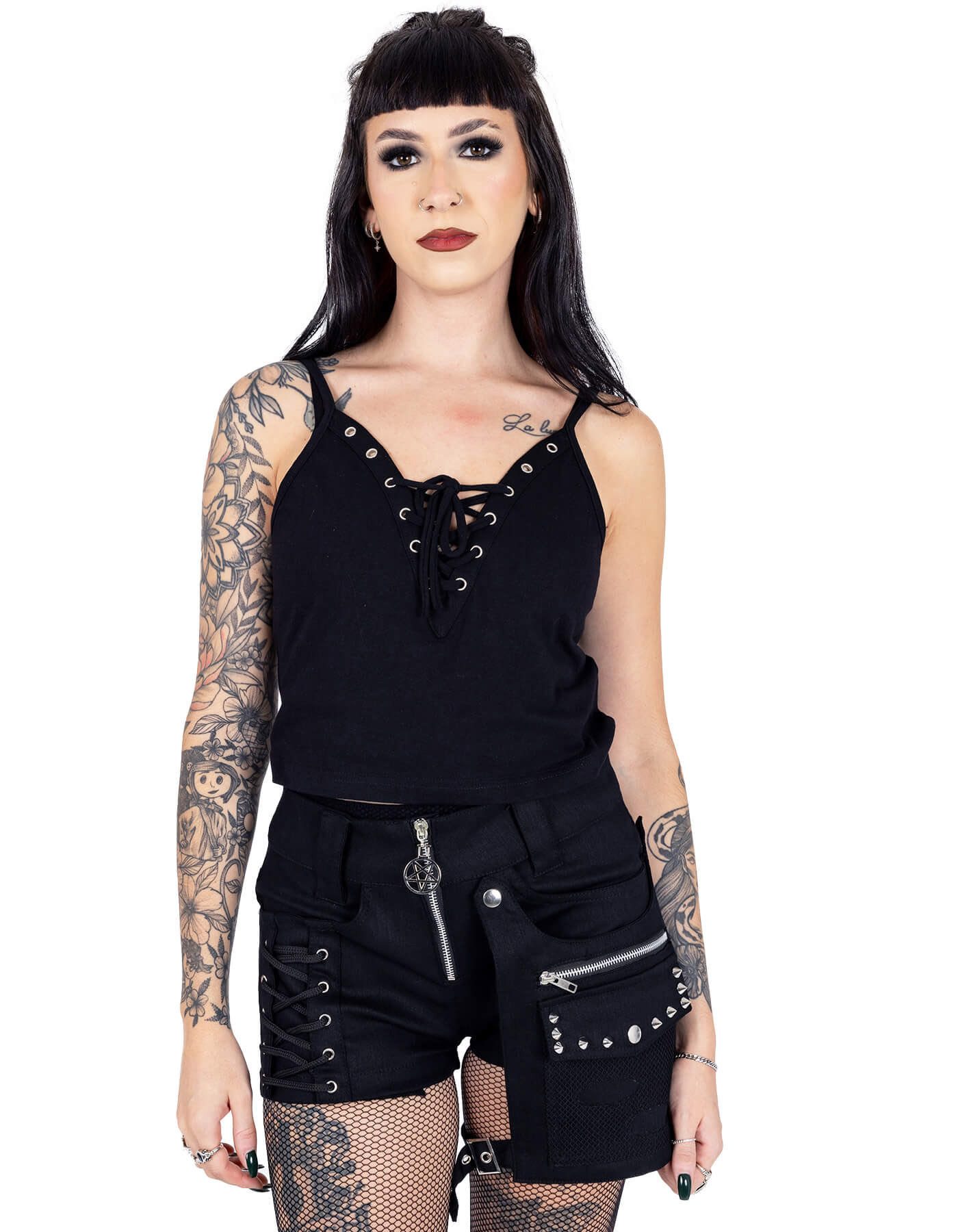 Chemical Black Trägertop Marlene Spaghetti-Top Gothic günstig online kaufen