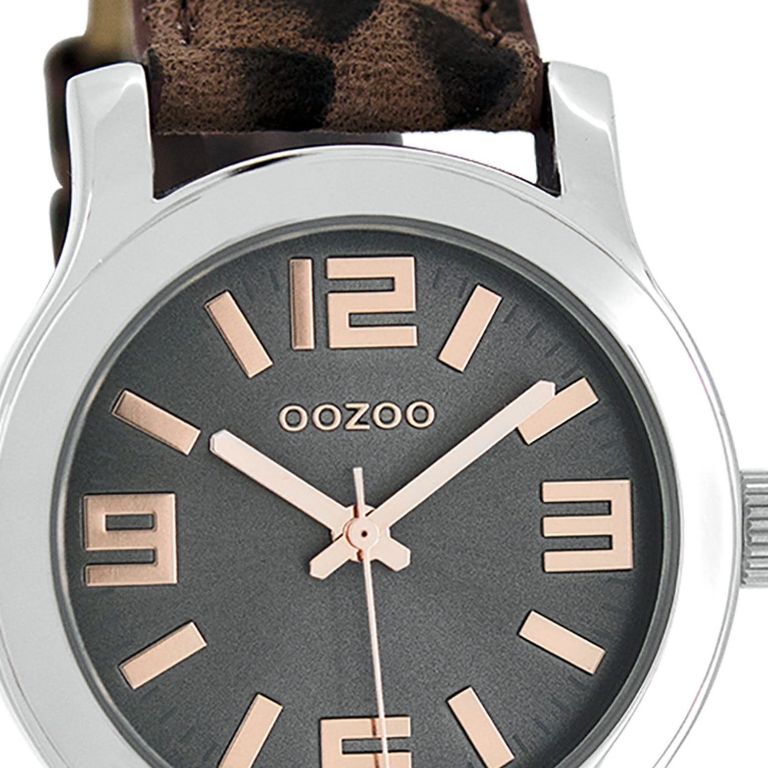 OOZOO Quarzuhr Oozoo Damen Armbanduhr braun Analog, (Analoguhr), Damenuhr rund, klein (ca. 30mm) Lederarmband, Luxus-Style