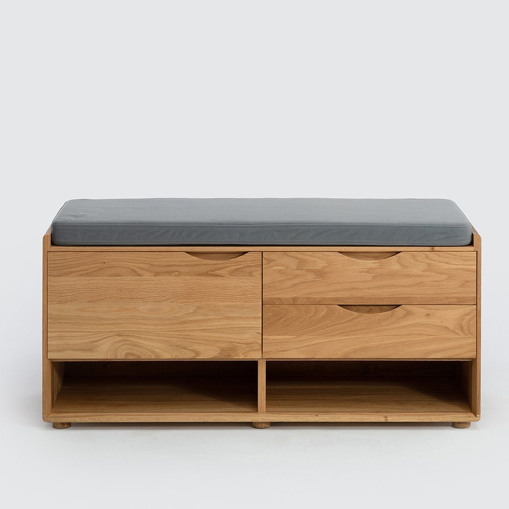 Mobello Schuhbank Primera Stilvolle Garderobenbank, Schuhregal mit Sitzbank aus massivem Eichenholz, 100x40x47 cm