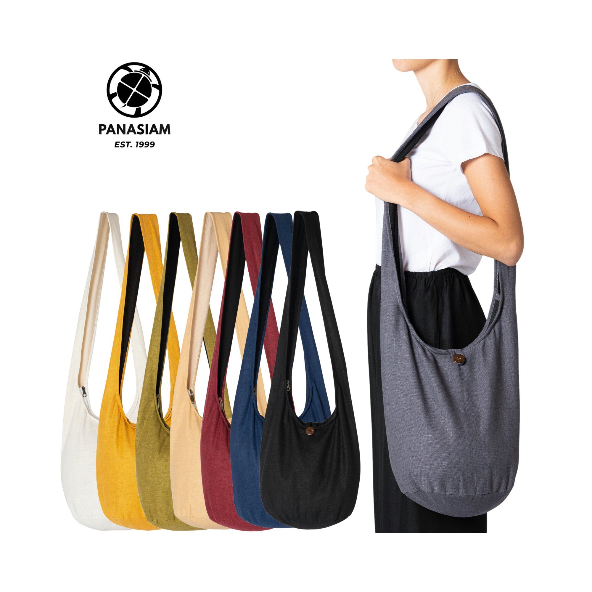 PANASIAM Wickeltasche Umhängetasche 2 Strandtasche Handtasche aus Schultertasche Schulterbeutel als oder auch einfarbig Yogatasche Größen, Blau Hanf in