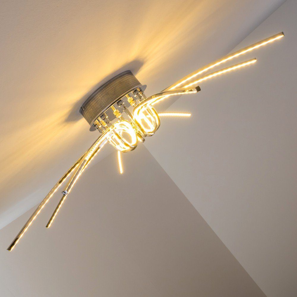 »Chieuti« hofstein geschwungene Sonne Lichtleisten stilisierten Kelvin, Deckenlampe, 3000 Metall, Lumen, 8 chrom, 1900 einer Deckenleuchte