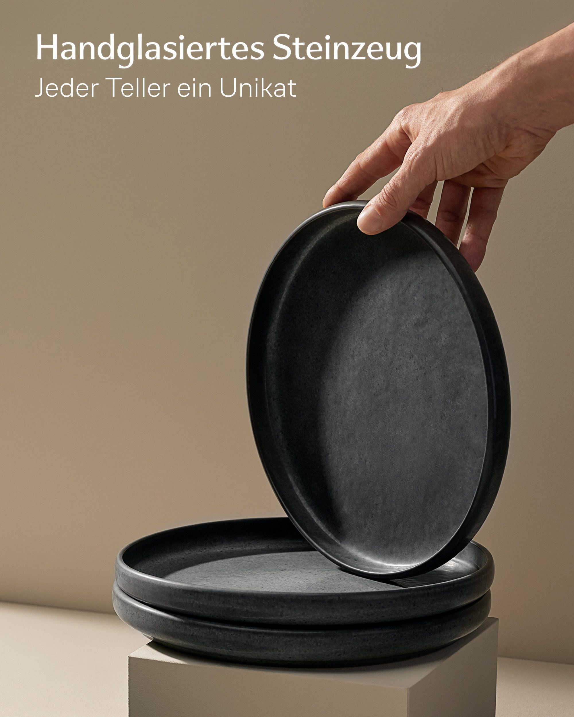 Cosumy Speiseteller Speiseteller Set Ø26 cm, 4er Set, reaktive Glasur, (4 St), Handgefertigte reaktive Glasur, Spülmaschine & Mikrowelle