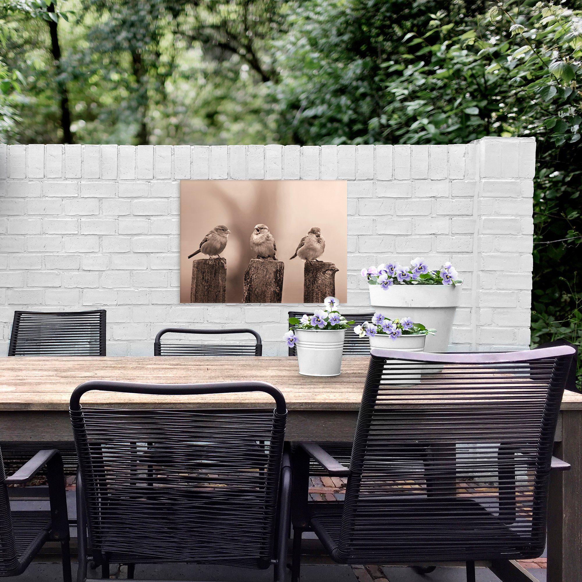 Art for the home Leinwandbild Outdoor Vogel 50x70cm, Romantisch, Strand (1 St), Leinwand für draußen- Early Birds - Sepia - 50x70cm