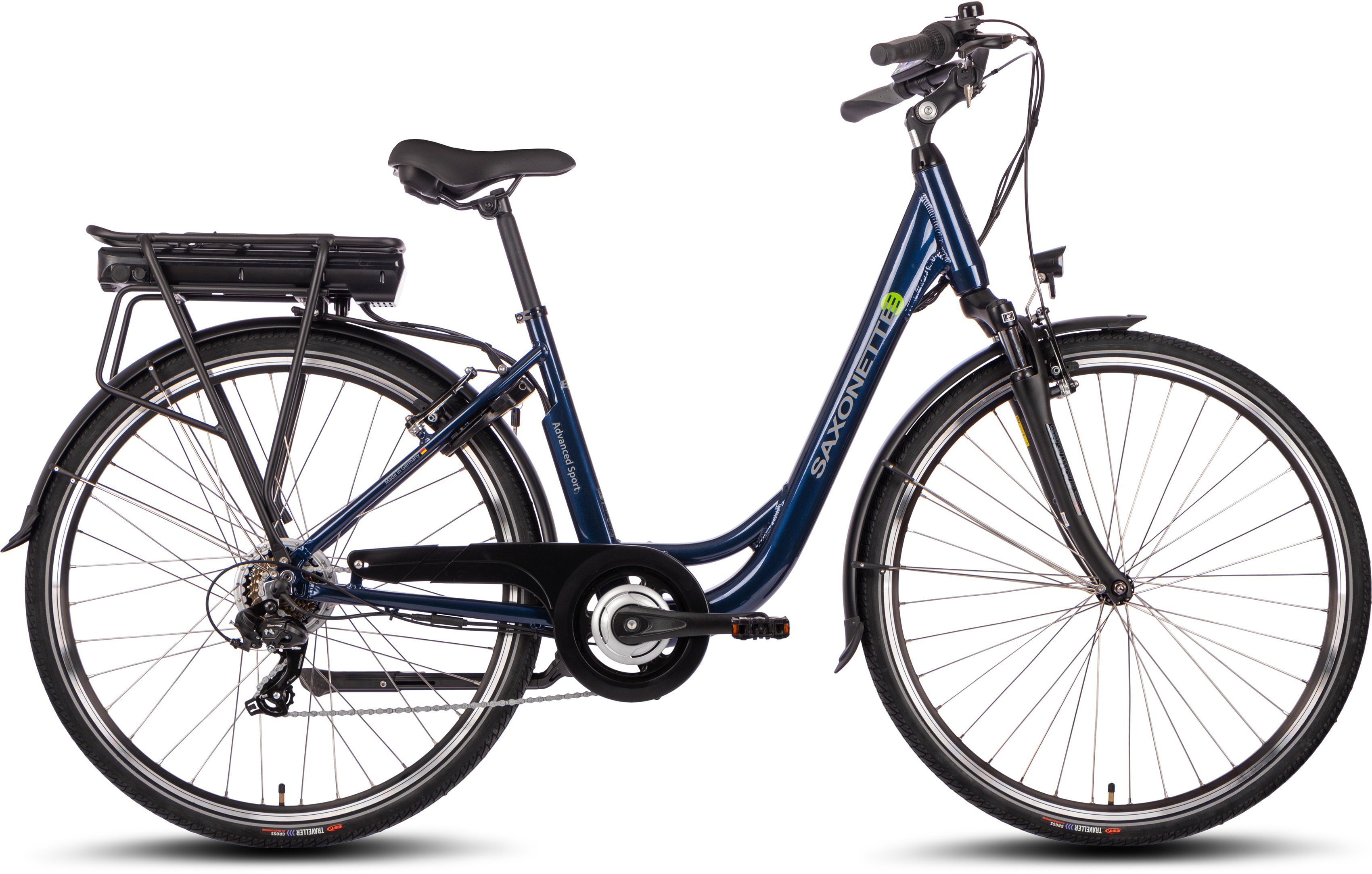 SAXONETTE E-Bike Cityrad Advanced Sport, 7 Gang Shimano SHIMANO Tourney Schaltwerk, Kettenschaltung, Heckmotor, 375 Wh, (mit Akku-Ladegerät u. integr. Rahmenschloss), Pedelec, Elektrofahrrad für Damen u. Herren