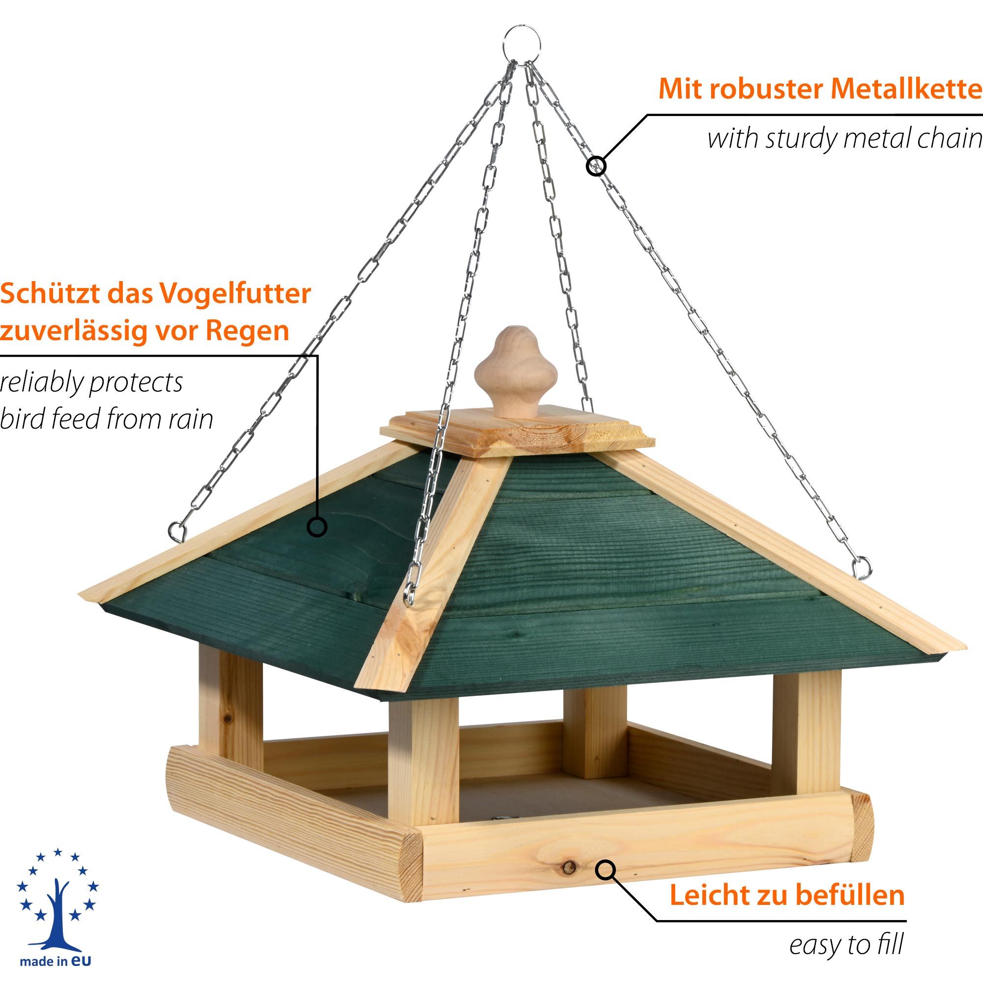 dobar Vogelhaus Vogelfutterhaus aus Holz mit Kette