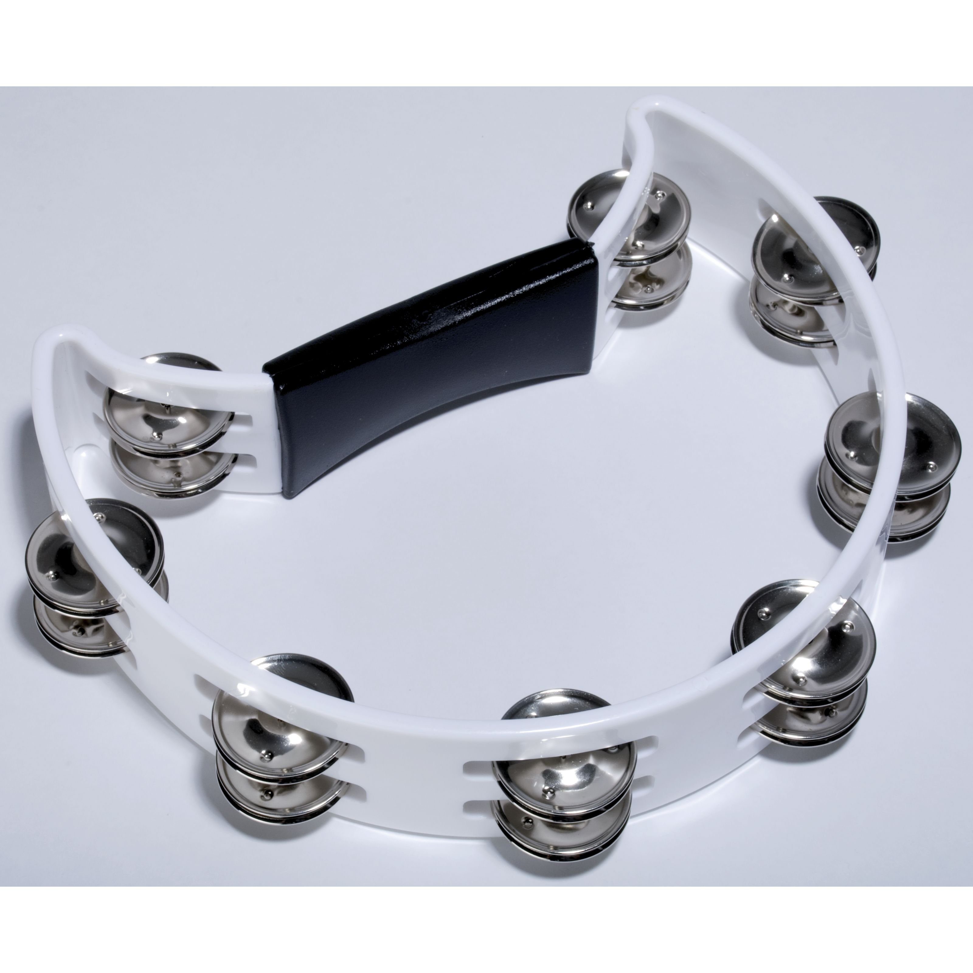 FAME Tambourine,Hand Tambourine, Weiß, Doppelreihige Stahl-Schellen, Halbmond-Form, Kunststoff, Einzigartiger Sound, Ideal für Musikliebhaber, 3 Jahre Garantie, Hand Tambourine, Doppelreihige Schellen, Halbmond-Form