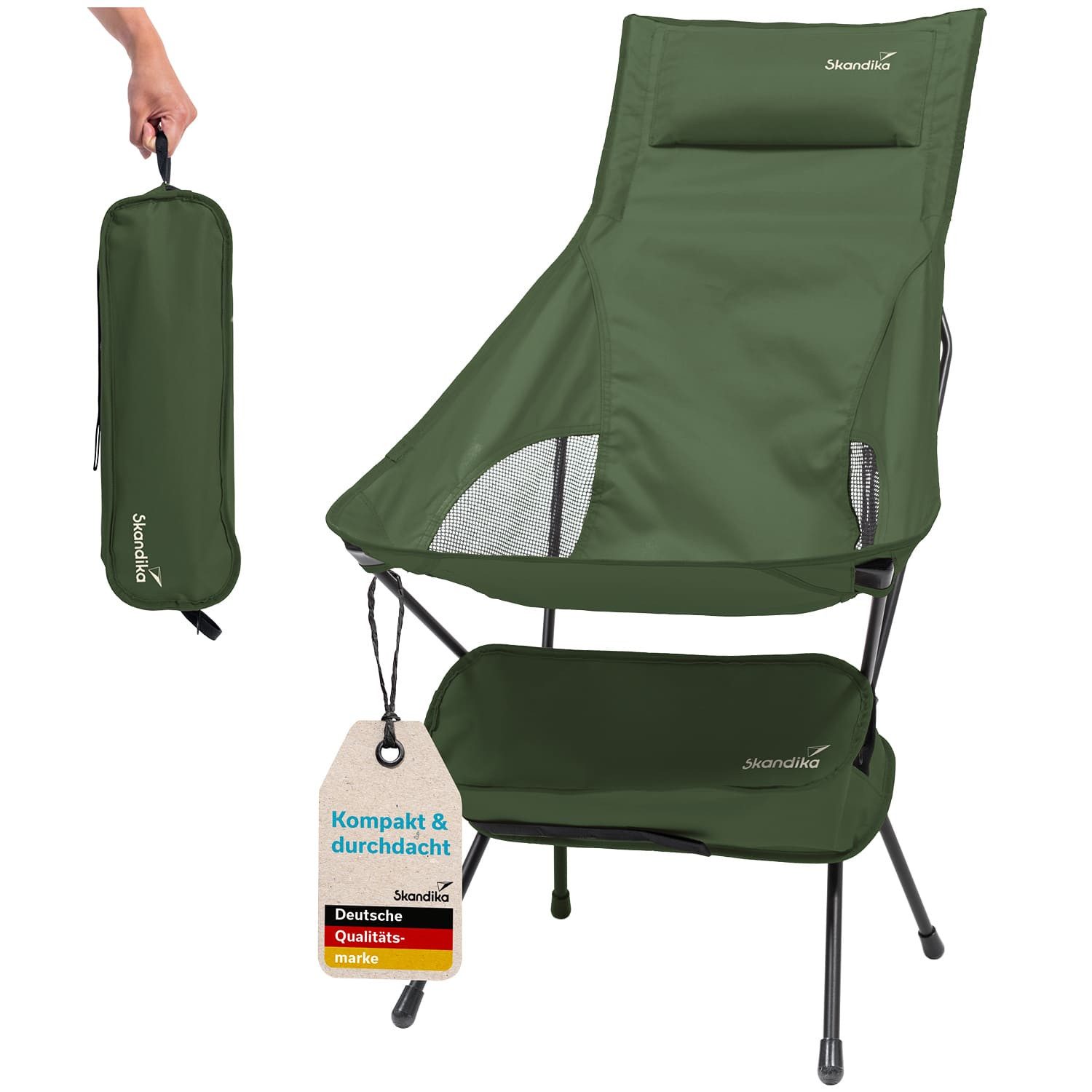 Skandika Campingstuhl Solig, bis 120 kg belastbar, Stahlrahmen, Mesh-Einsätze (Tragetasche mit Reißverschluss und Aufhängeschlaufe), Klappstühle, Tragetasche mit Reißverschluss und Aufhängeschlaufe