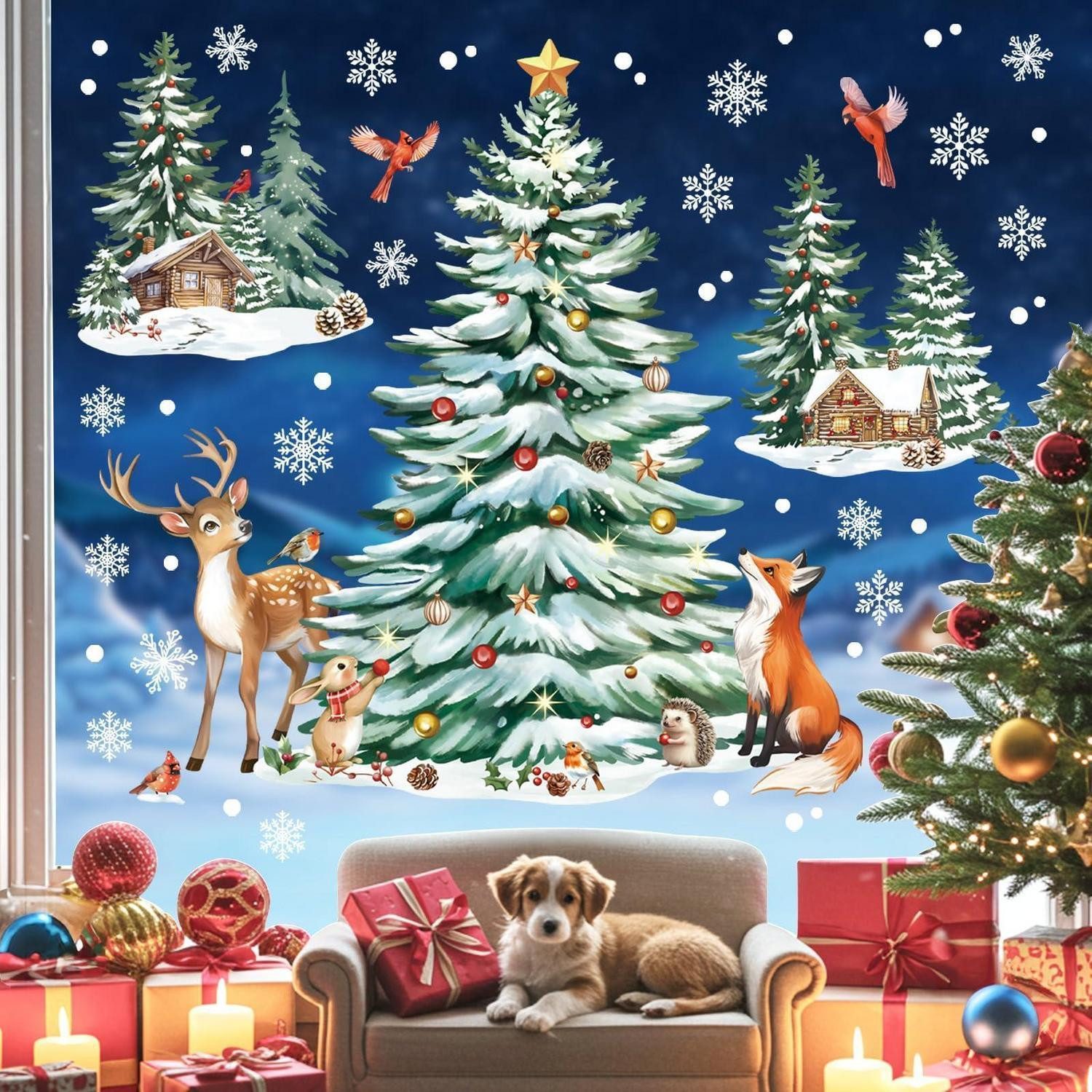LuxusKollektion Fensterbild Fensterbilder Weihnachten Baum Schneeflocken Dekor