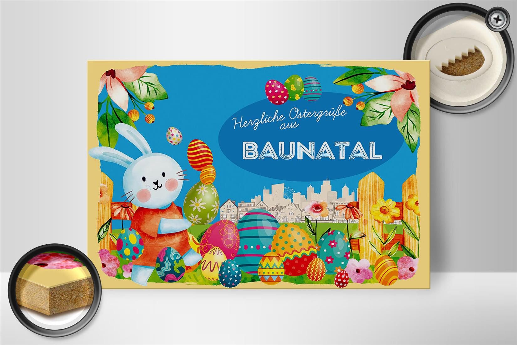 Femer GmbH Holzbild Ostern Ostergrüße 30x20cm BAUNATAL Deko, Feste und Feiertage (1 St), Glatte Holzfaserplatte (MDF), vorn beschichtet