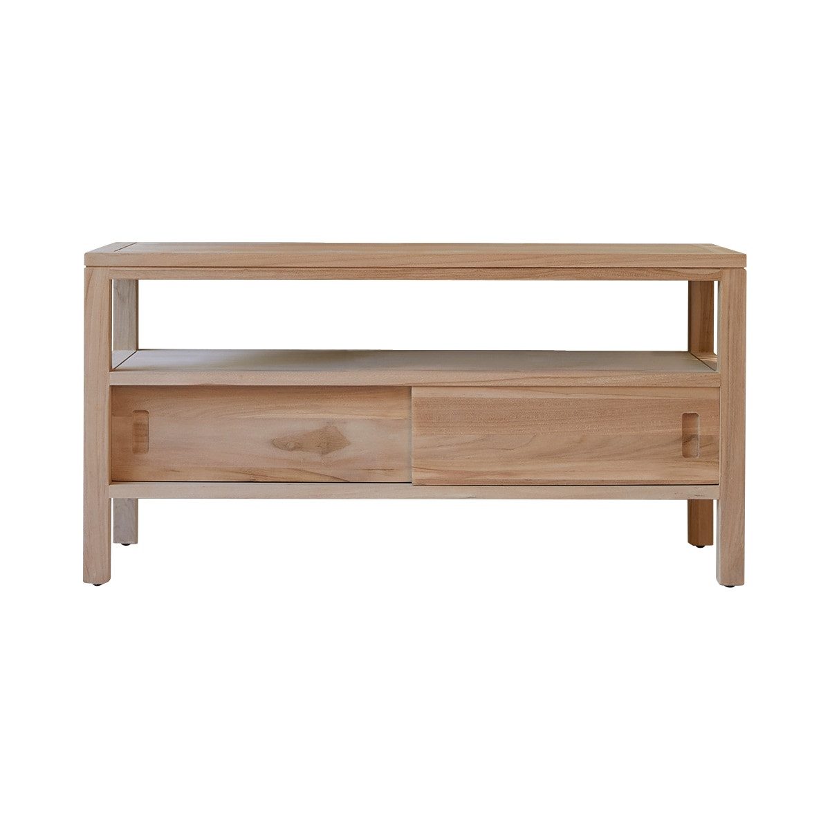 Tikamoon TV-Schrank TV Schrank TV Unterschrank Board aus Teak 100 cm natürliches Teakholz