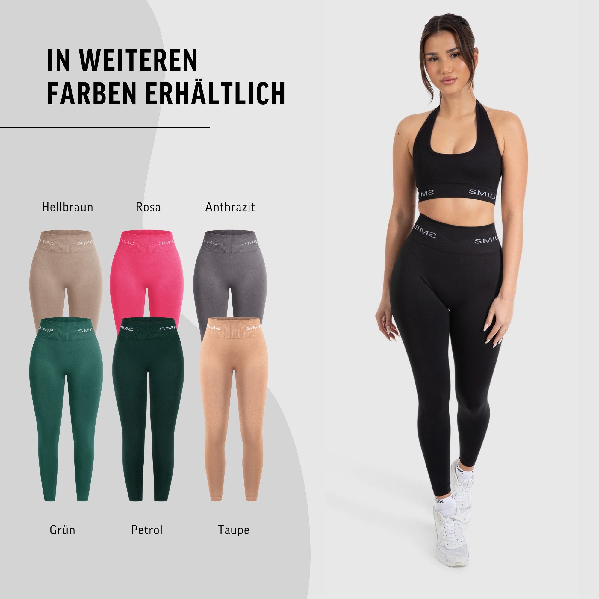 Smilodox Leggings Azura, Push Up Booy Fitnessleggings mit Schriftzug Sport & Alltag Scrunch Butt Squat-Sicher High Waist Seamless Yoga Gymhose Blickdicht – Bild 4 von 5