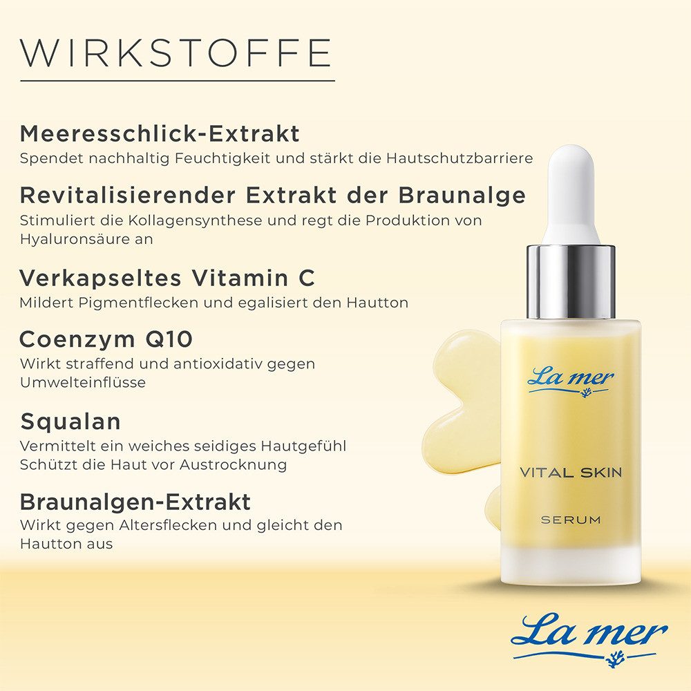 La mer Gesichtspflege Vital Skin Serum – feuchtigkeitsspendendes Anti-Aging Serum Hochkonzentriertes Serum mit Vitamin C & Q10 zur intensiven Feuchtigkeitsversorgung, Verbesserung der Spannkraft und Milderung von Altersflecken