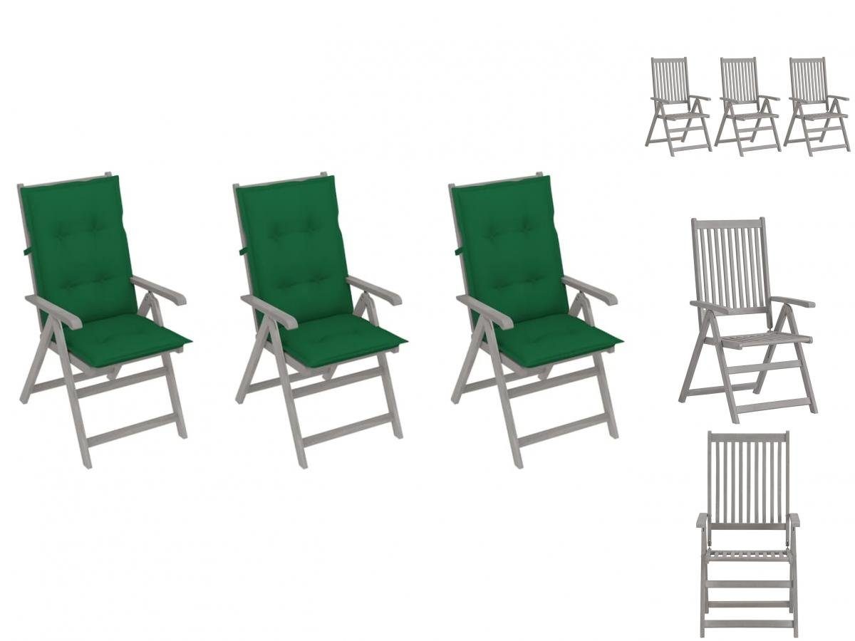 vidaXL Gartenstuhl Verstellbare Gartenstühle Akazie Massivholz Stk Auflagen 3 mit Holz