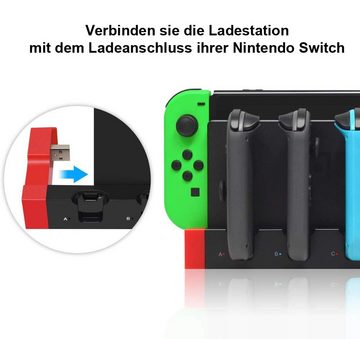 Gamedealer Nintendo Switch 4in1 Joy-Con Ladestation Konsolen-Ladeaufsteller, (Set, 1-tlg., sicherer Halt für Konsole und Joy Cons, gleichzeitiges Laden von bis zu 4 Joy Cons)