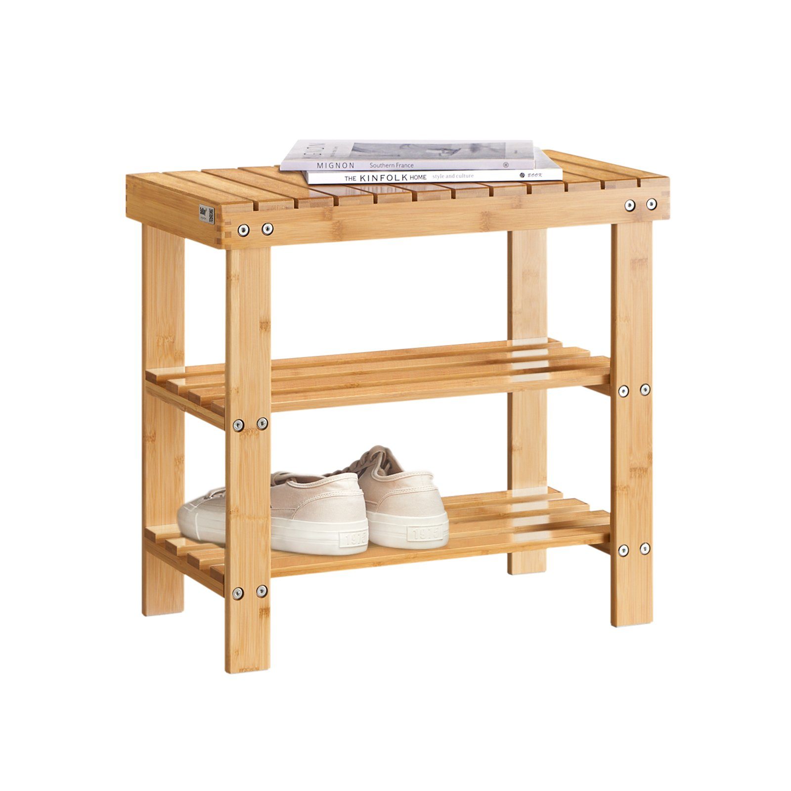 SoBuy Schuhregal FSR02-K, Schuhregal mit Sitzbank Garderobenbank Bambus, Sc günstig online kaufen