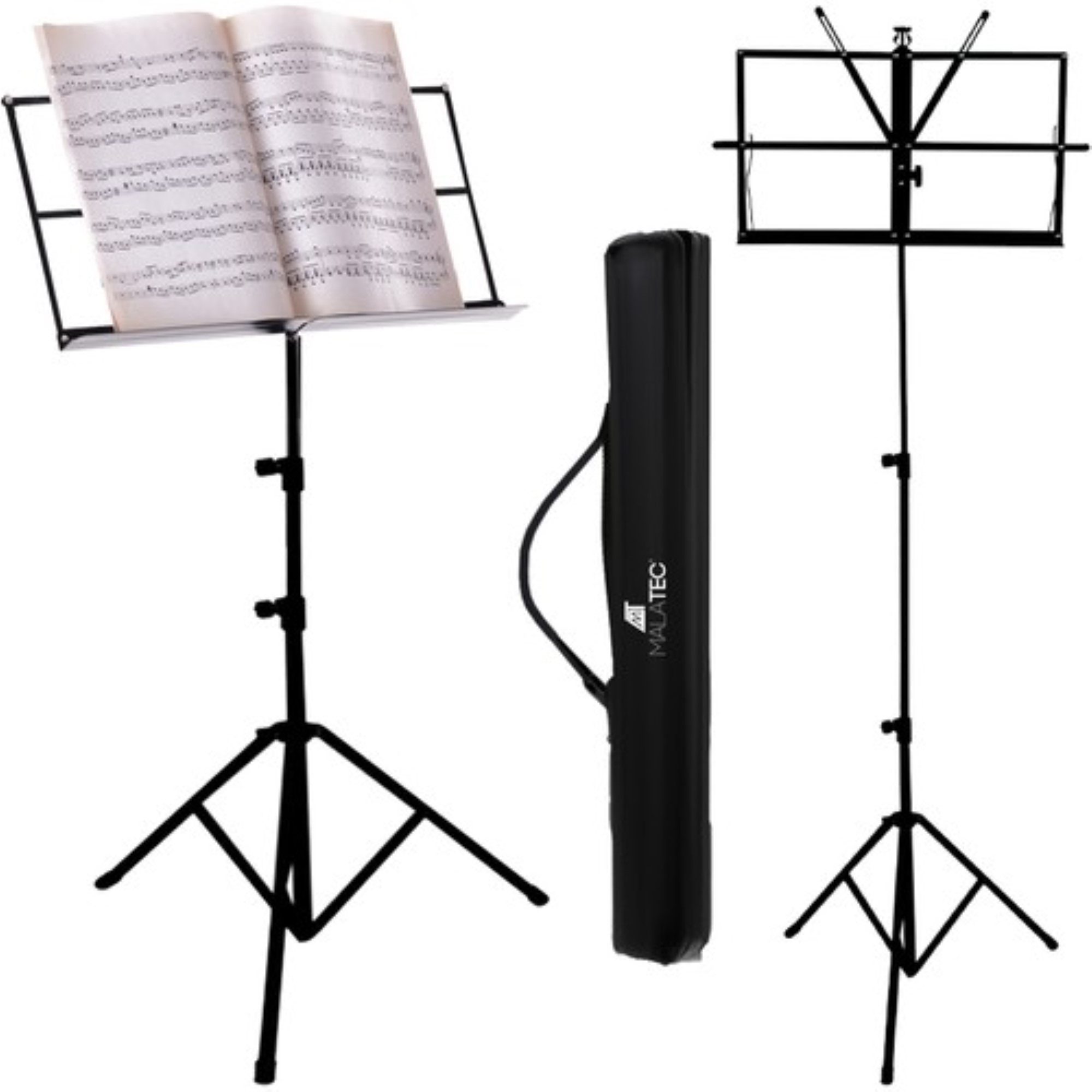 MALATEC Notenpult Musiknotenständer - Eleganz und Praktisch, (Notenständer-Set, 1x Notenständer mit Aufbewahrungsbeutel), Stabiler dreibeiniger Sockel, höhenverstellbar, klappbar