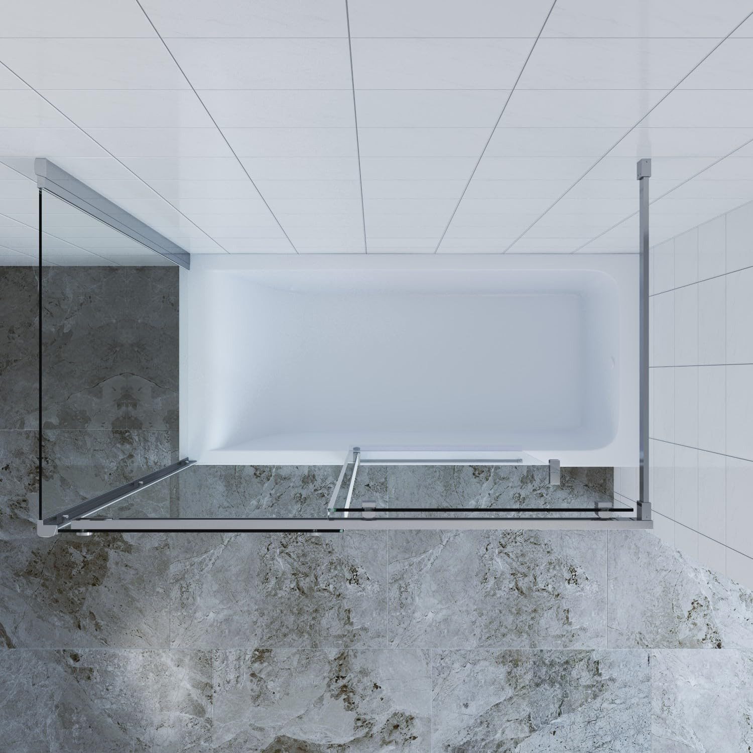 AQUALAVOS Badewannenaufsatz Duschabtrennung Badewannenaufsatz mit Seitenwand Ecke Schiebetür, Sicherheitsglas, 6 mm ESG-Sicherheitsglas klar NANO-Beschichtung Duschschiebetür