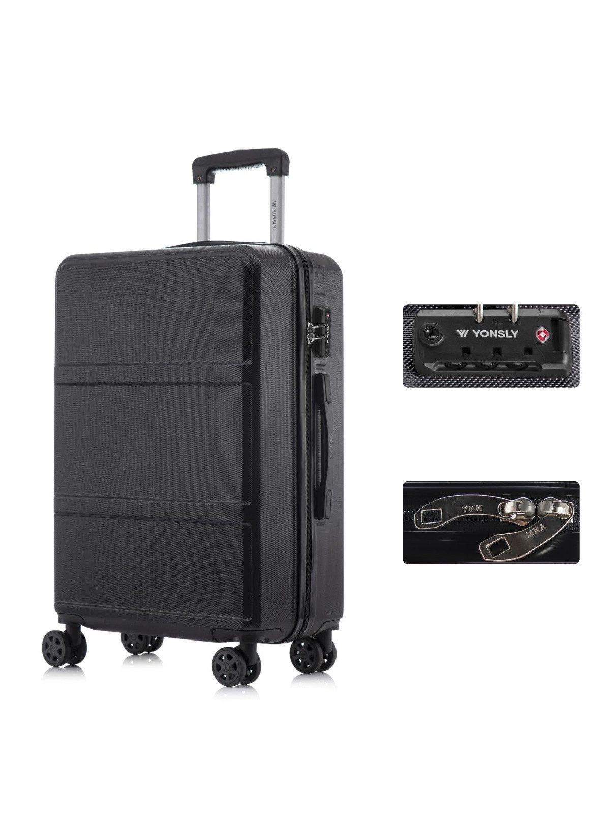 YONSLY Handgepäck-Trolley Premium Reisekoffer Hartschalen-Trolley Rollkoffer ABS in M–XL, 4 Rollen, TSA-Schloss, YKK-Reißverschluss, austauschbare Rollen und Griffe