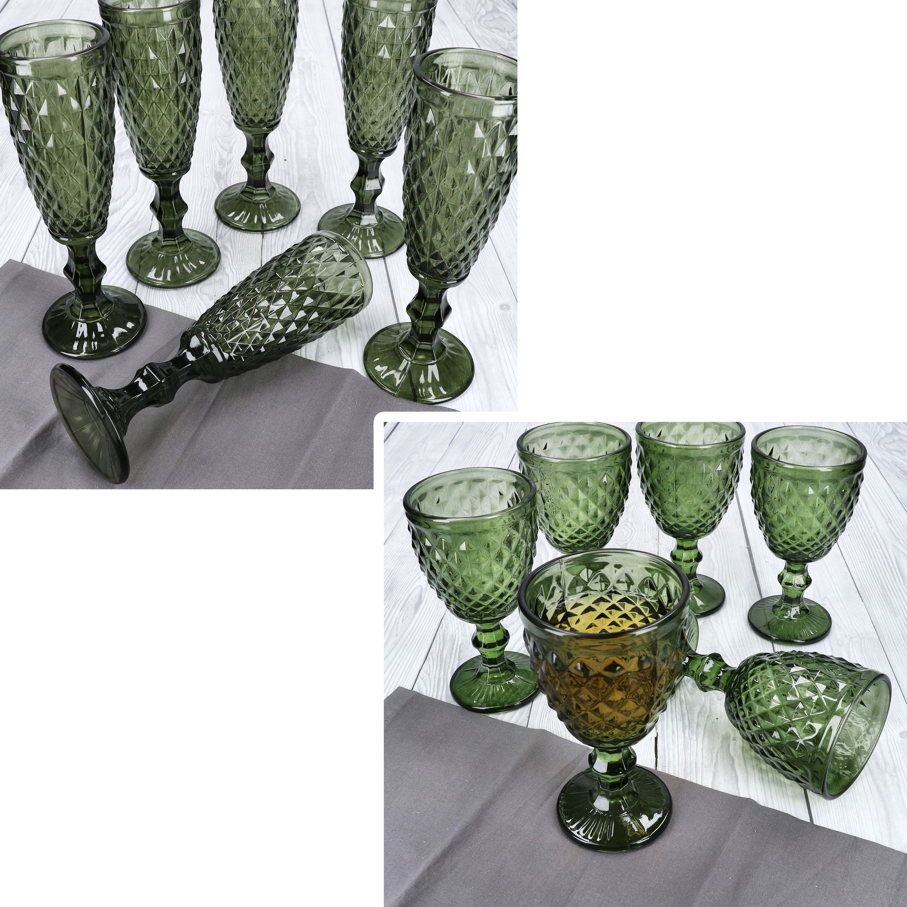 MamboCat Sektglas Diamond 12-tlg. Gläser-Set Weingläser Sektgläser Grün Weißwein, Glas