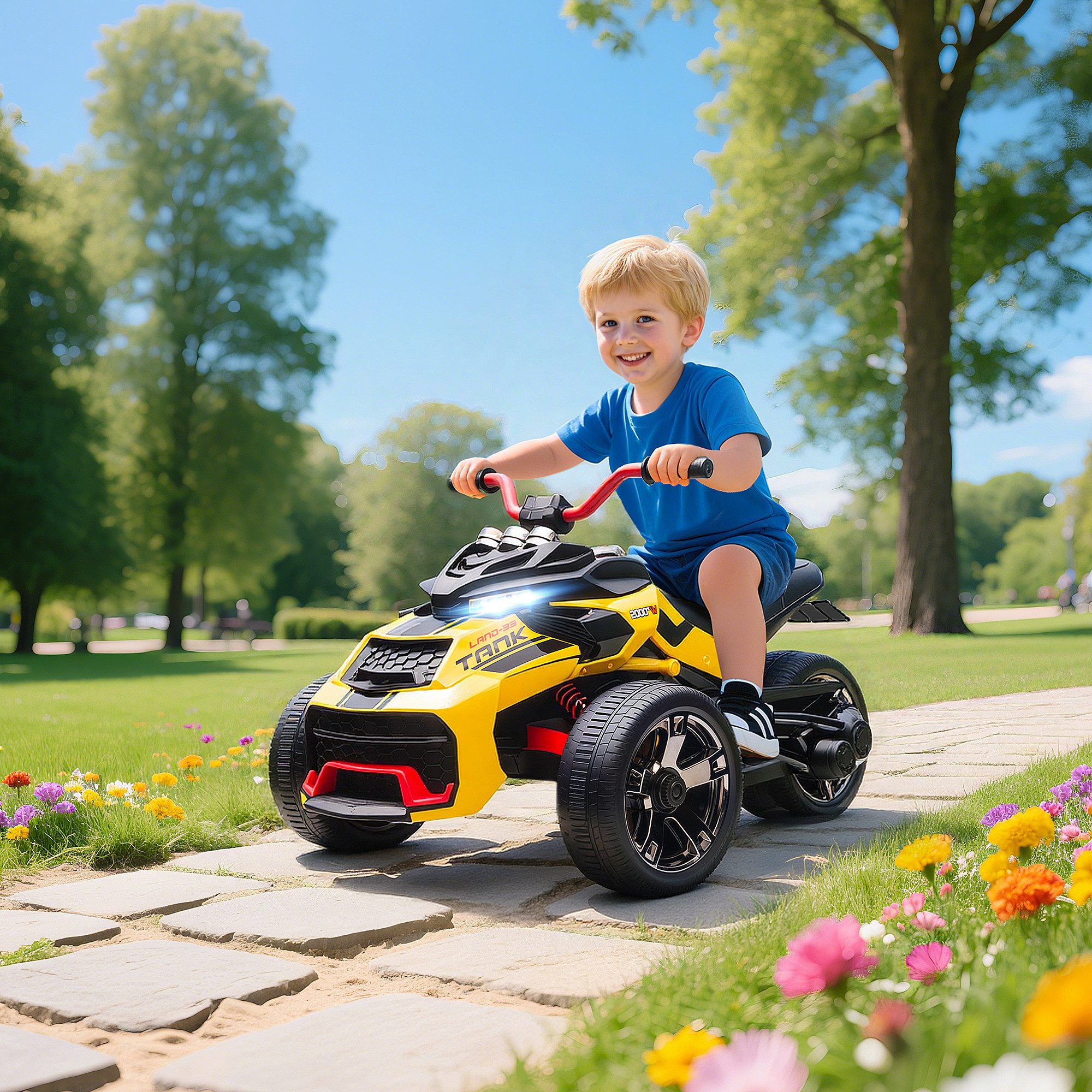 AIYAPLAY Elektro-Kinderquad 12V Kinderquad mit 3 Rädern, Vorwärts-, Rückwärtsfunktion, Belastbarkeit 30 kg, (1-tlg), für 37-96 Monate, Gelb