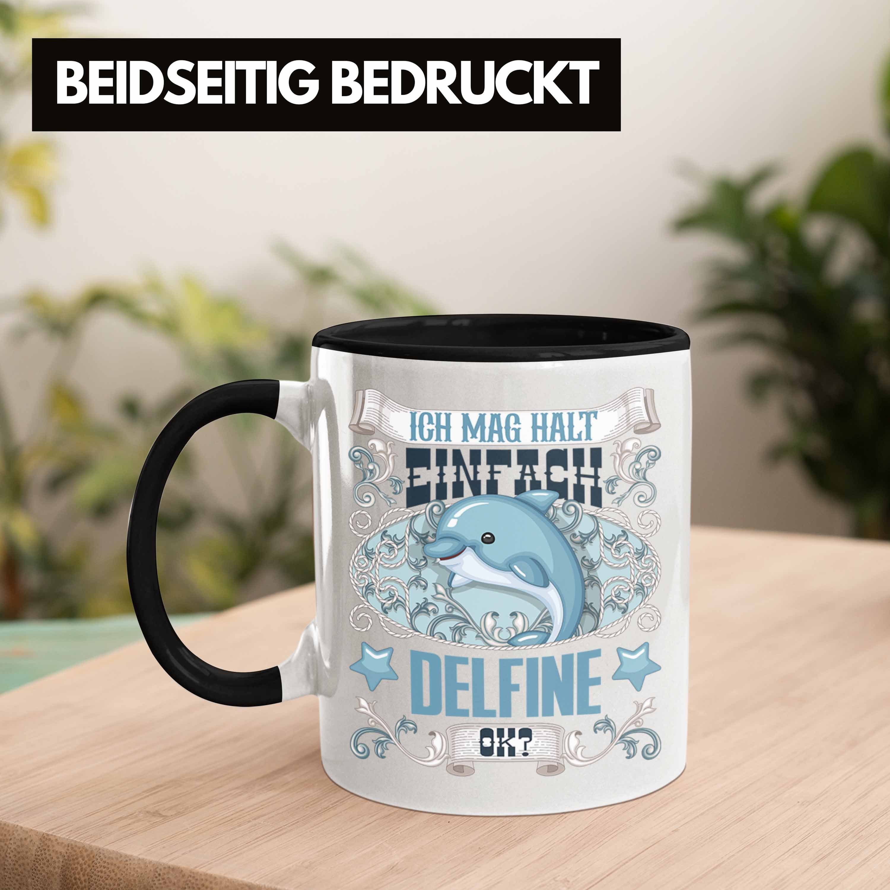 Trendation Tasse Delfine Tasse Geschenk Mädchen Schwarz Geschenkidee Spruch Delfinliebhaber