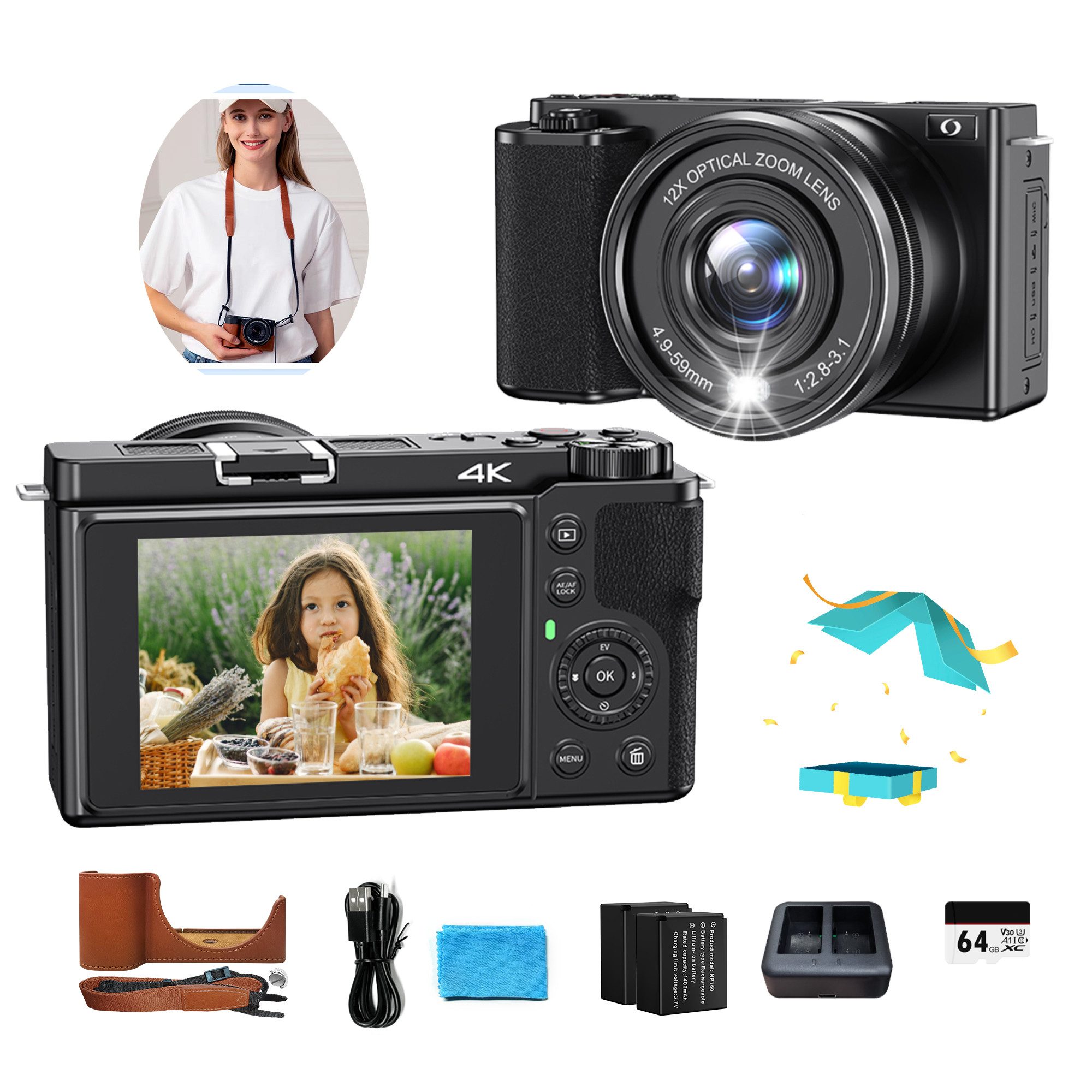 Fine Life Pro Digitalkamera für Einsteiger mit 4K Video – Kompaktkamera (für Reisen, Vlogs & Familienfotos)