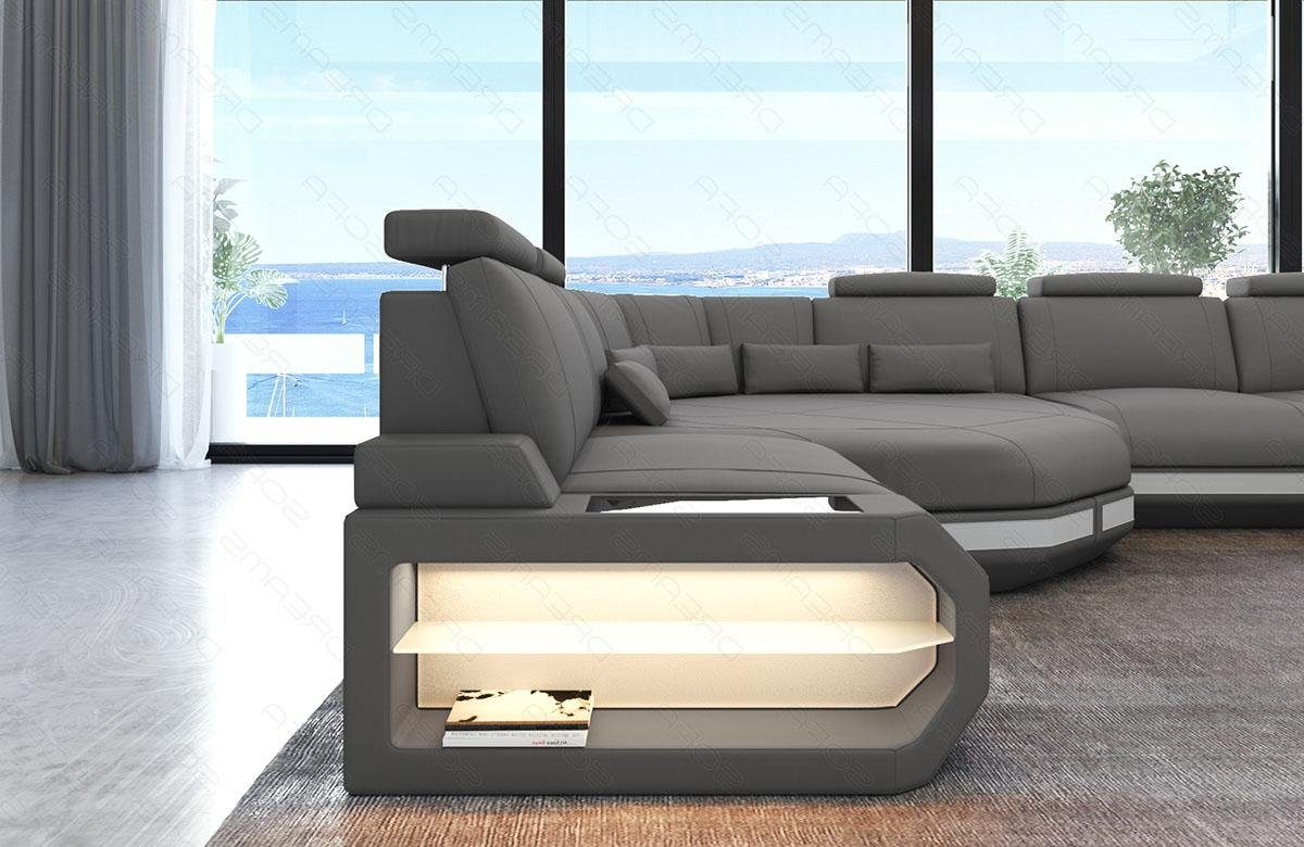 U LED, Sofa Stoff Sofa Asti, Couch Ecke mit Sitzefläche, Designersofa Polster USB, Wohnlandschaft Form Dreams Stoffsofa große