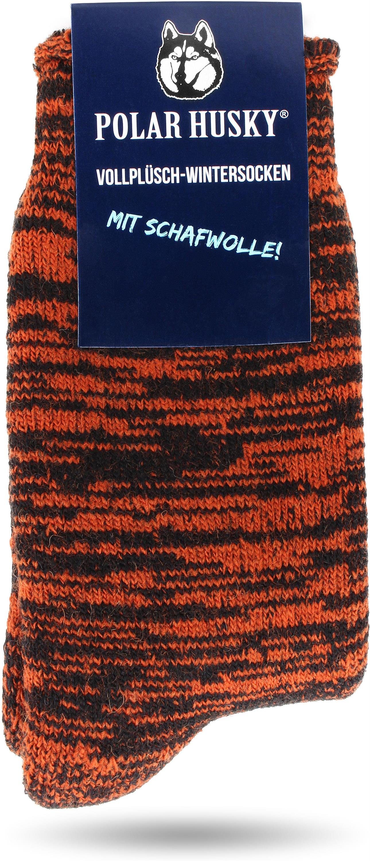 Husky Polar gefüttert Orange/Schwarz durchgehend Farbige Thermosocken mit Wolle Vollplüsch-Socken