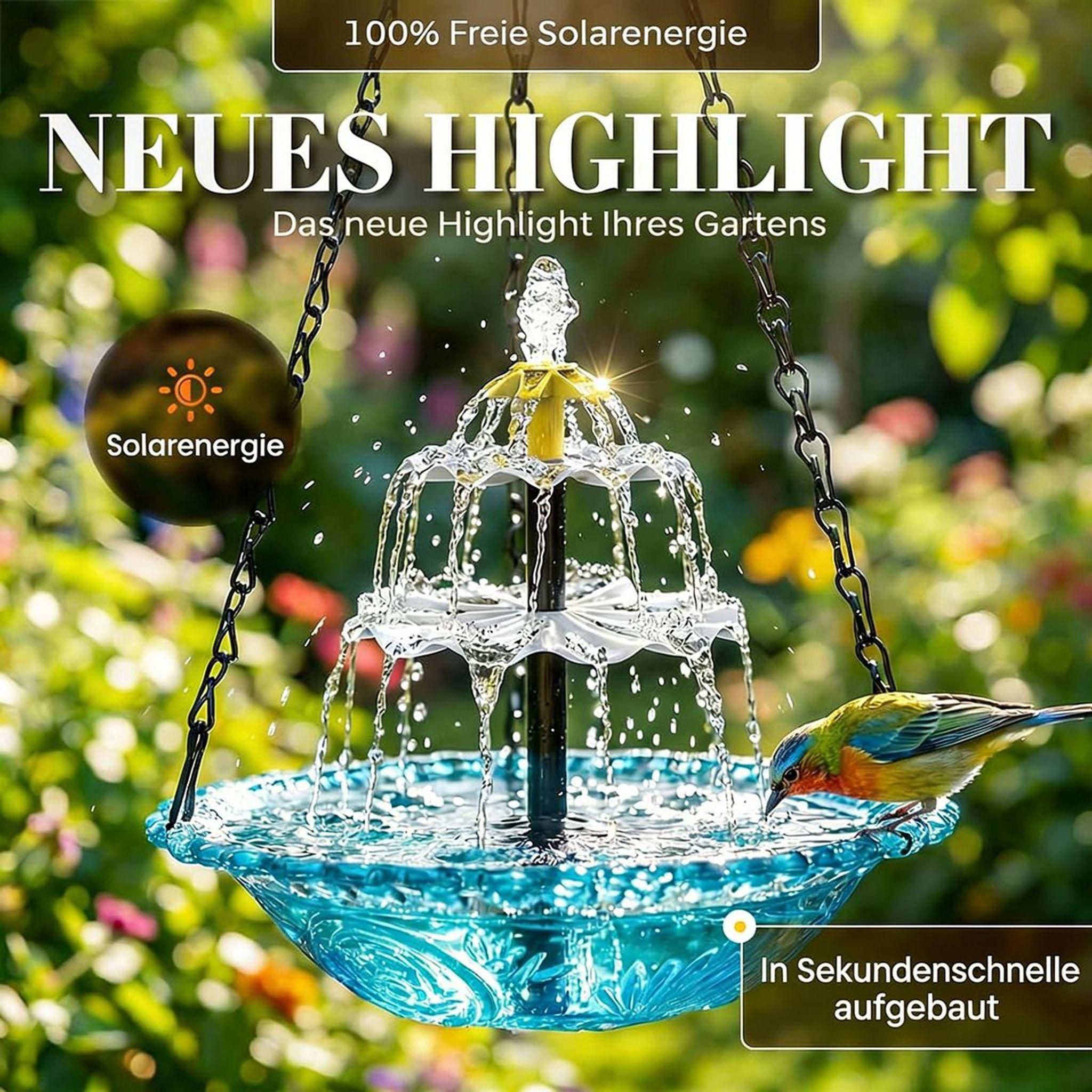 FELIXLEO Gartenbrunnen Solar Vogelbad Wasserfall Brunnen Hängend Solarpumpe Gartendeko