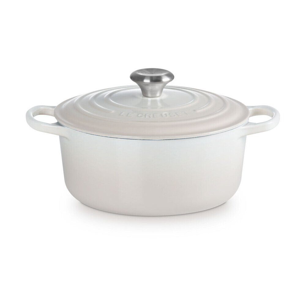 LE CREUSET Bräter Bräter mit Deckel 24 cm Signature Meringue, Emailliertes Gusseisen, Schmortopf, Cocotte, Bratentopf, ca. 4-5 Personen, Ø24cm, Gusseisen