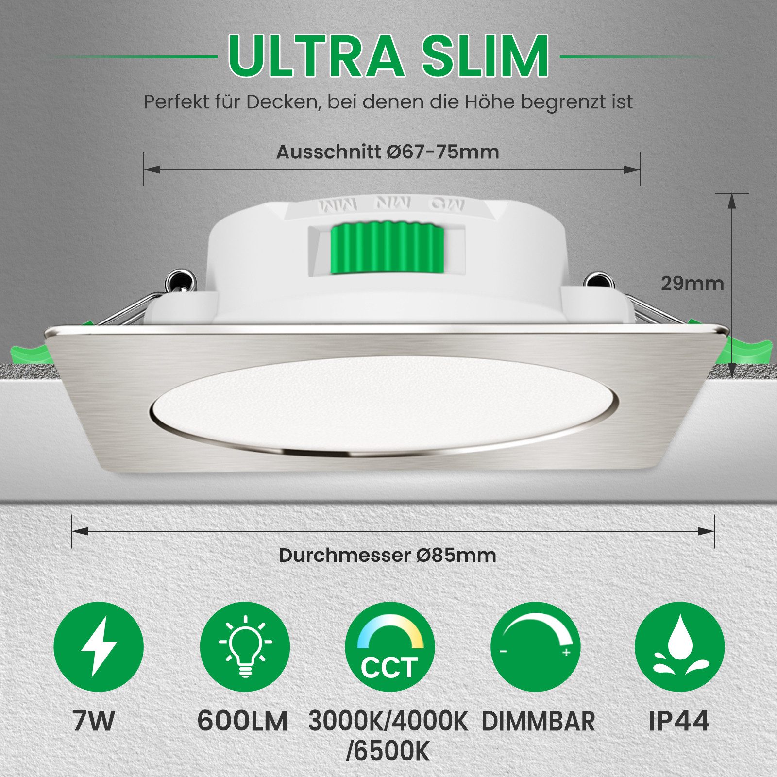 ALUSSO LED Einbaustrahler 6er-Set, 7W Decken Leuchte, 68mm Flach Strahler D günstig online kaufen