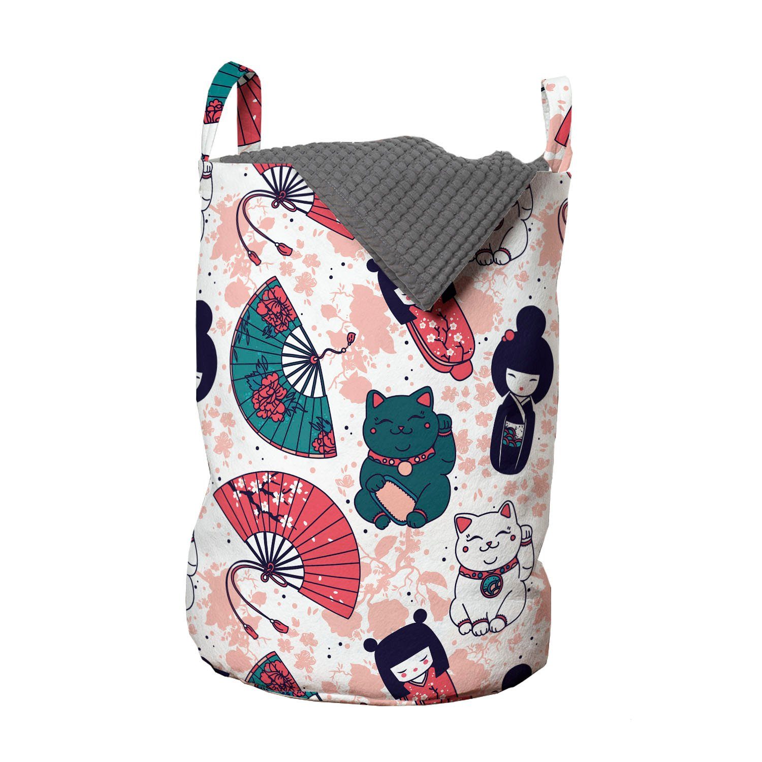 Abakuhaus Wäschesäckchen Wäschekorb mit Griffen Kordelzugverschluss für Waschsalons, japanische Katze Luck Items Pattern