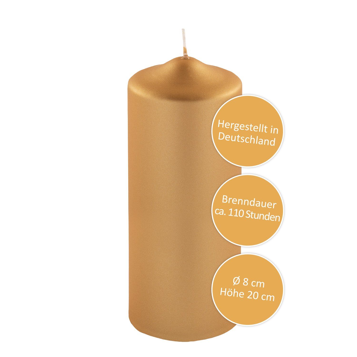 Fink Stumpenkerze FINK Stumpenkerze Candle - gold - H. 20cm x D. 8cm (1 Stück)