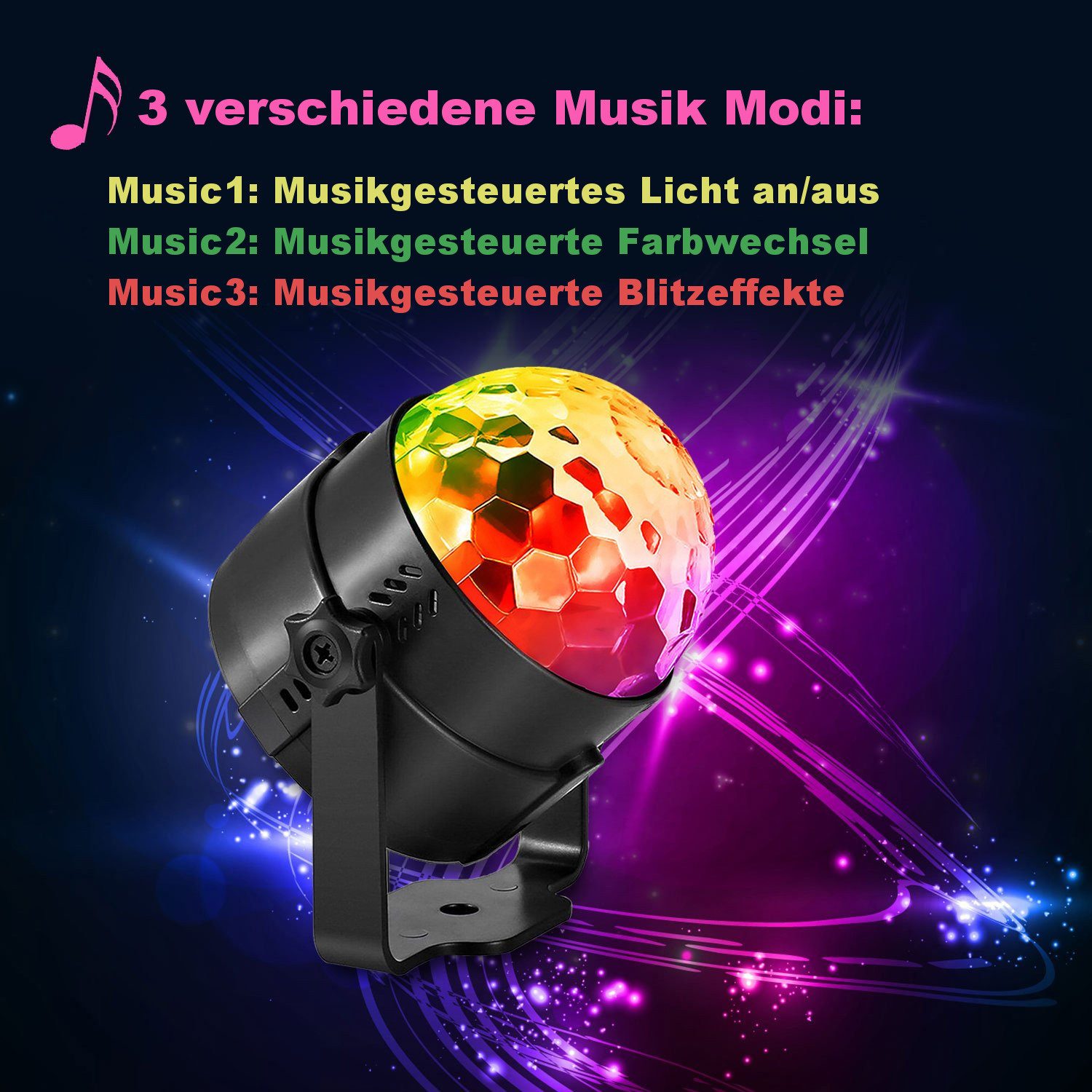 Trade-Shop LED Discolicht Party Licht Discokugel Lichteffekte für Partys, Hochzeit, Geburtstagsf, Rot, Grün, Blau, Rot & Grün, Blau & Grün, Rot & Blau, alle Far – Bild 3 von 3