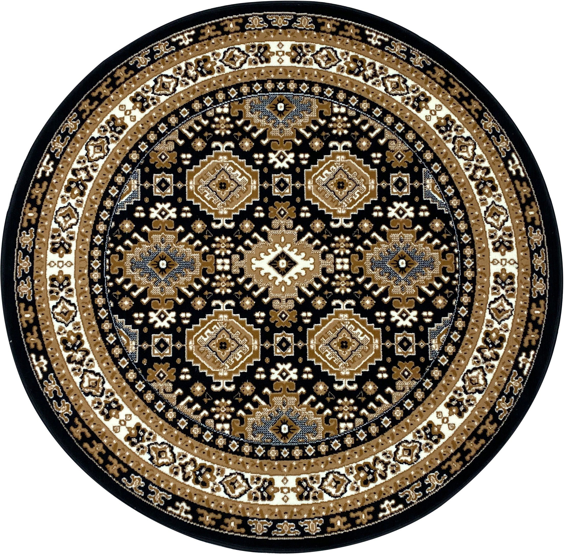 Teppich Diantha, my home, rund, Höhe: 9 mm, Orient-Optik, Teppich mit Bordüre, Kurzflor, elegant, weich dunkelbraun