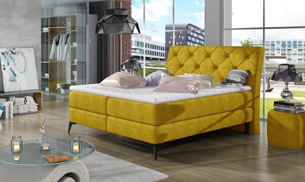 Betten JVmoebel Designer Luxus Gelb Doppelbett Bett Chesterfield XXL Bett, Big Polsterbett