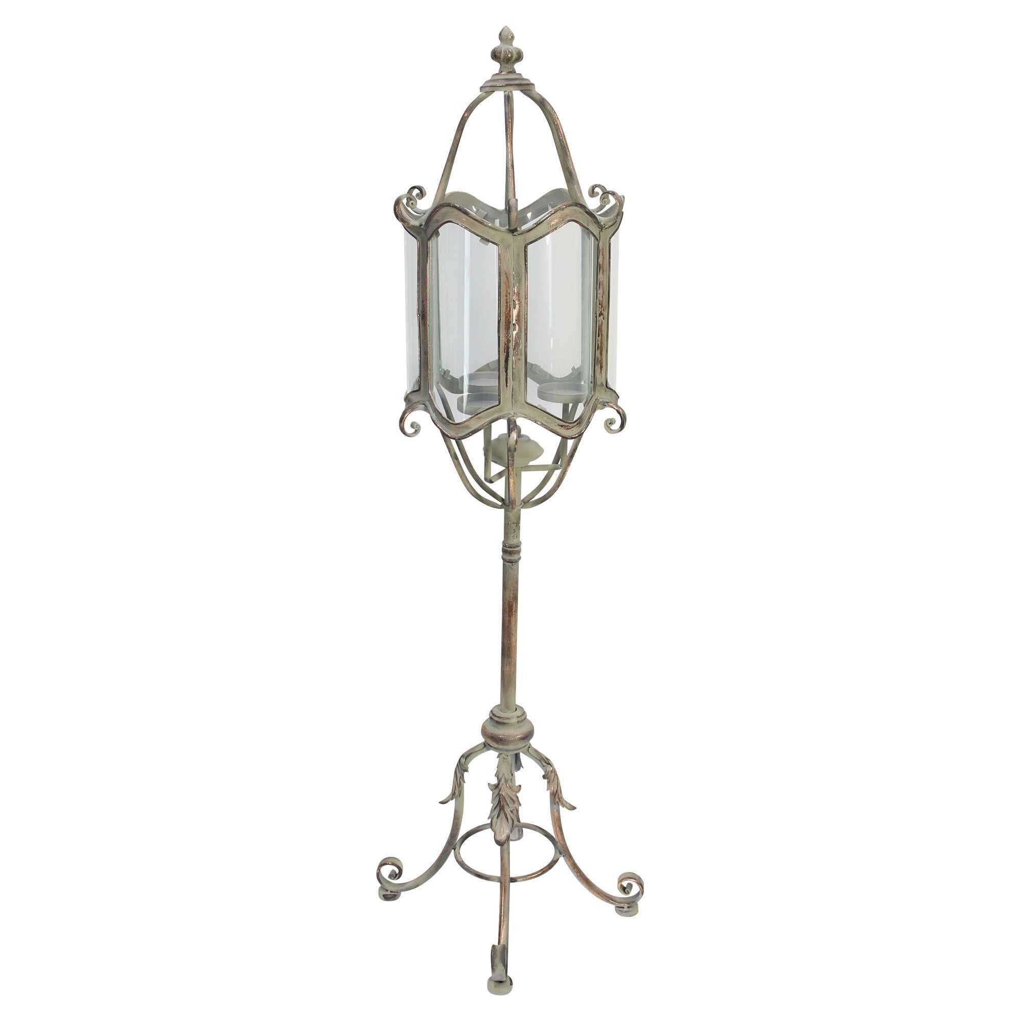 Dekoleidenschaft Kerzenlaterne Metall Standlaterne "Shabby Grey" 112 cm hoch, Gartenlaterne, Laterne, Kerzenhalter für 3 Kerzen