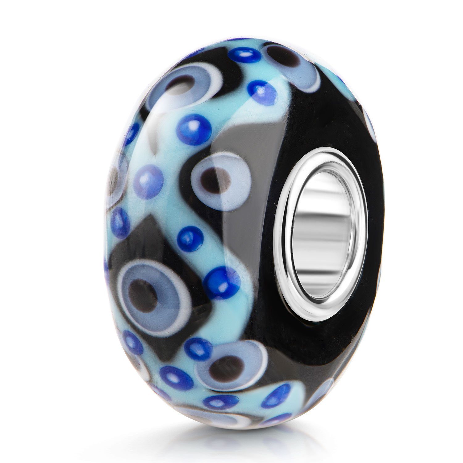 Materia Bead Glasperle Nazar Auge Talisman Blau Weiß Schwarz 484, Kern aus 925 Sterling Silber | Beads