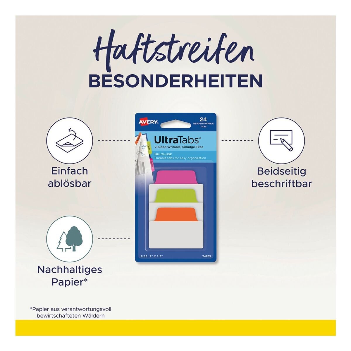 Avery Zweckform Lesezeichen UltraTabs - Weiß, beschreibbare Taben 50,8 / 38,1 mm