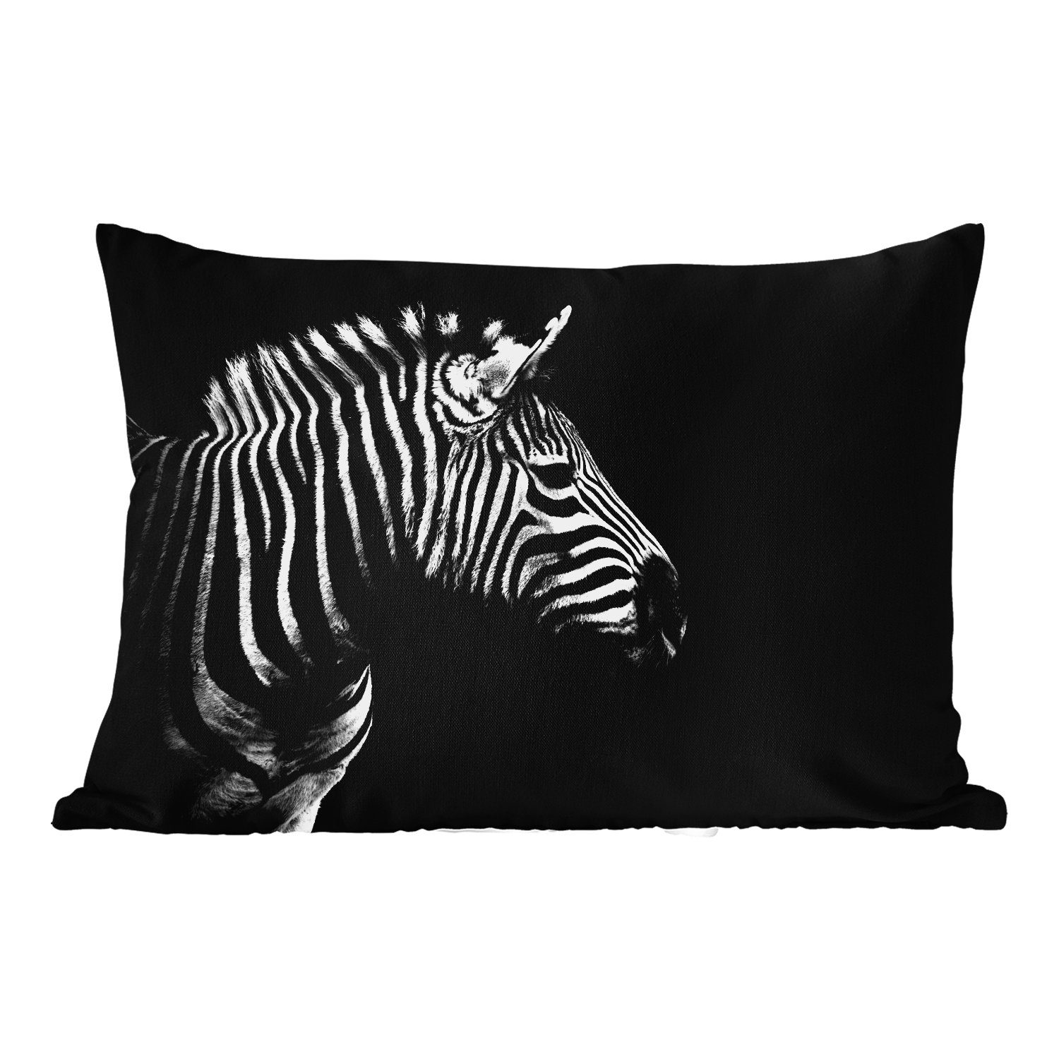 MuchoWow Dekokissen Zebra - Weiß Dekokissenbezug, Outdoor-Dekorationskissen, Polyester, Schwarz - Porträt Tiere, - - Kissenhülle