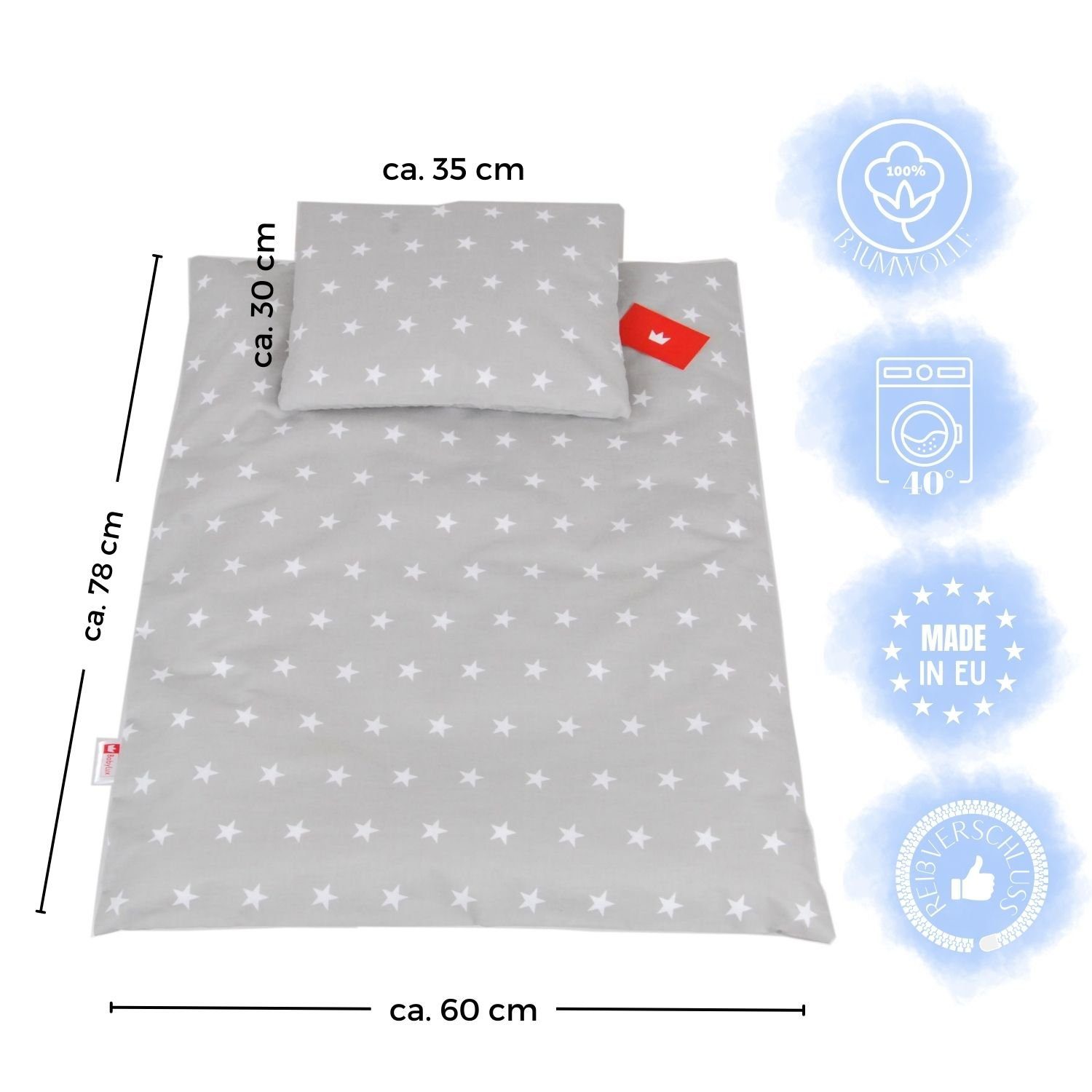 BabyLux Babybettbezug BABYLUX 2tlg.Set BEZUG Kinderwagen Bettbezug Bettwäsche Wiege 60x78 cm, 91. Sterne Grau